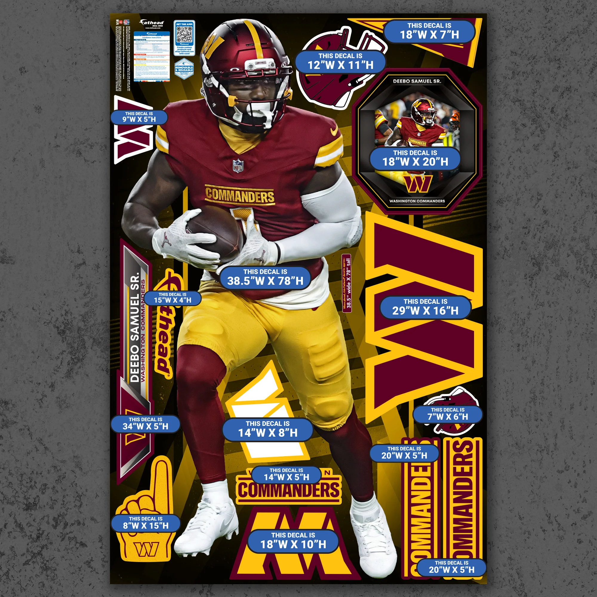 Deebo Samuel Sr. - RealBig Collection - Official NFL - Washington Commanders - Reusable Vinyl Wall Decals - Image 4
