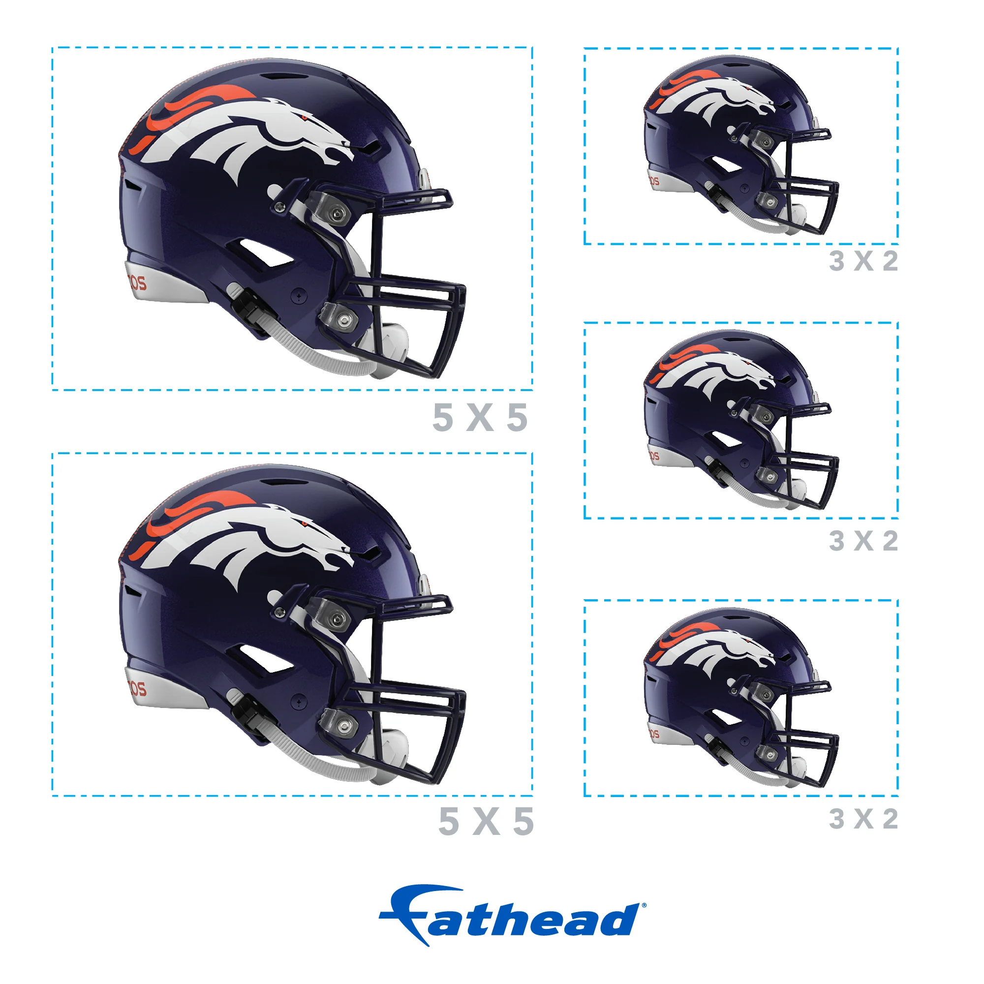 Denver Broncos - 5 Helmet Minis (Mixed Sizes) - Official NFL - Reusable Vinyl Decals - Image 4