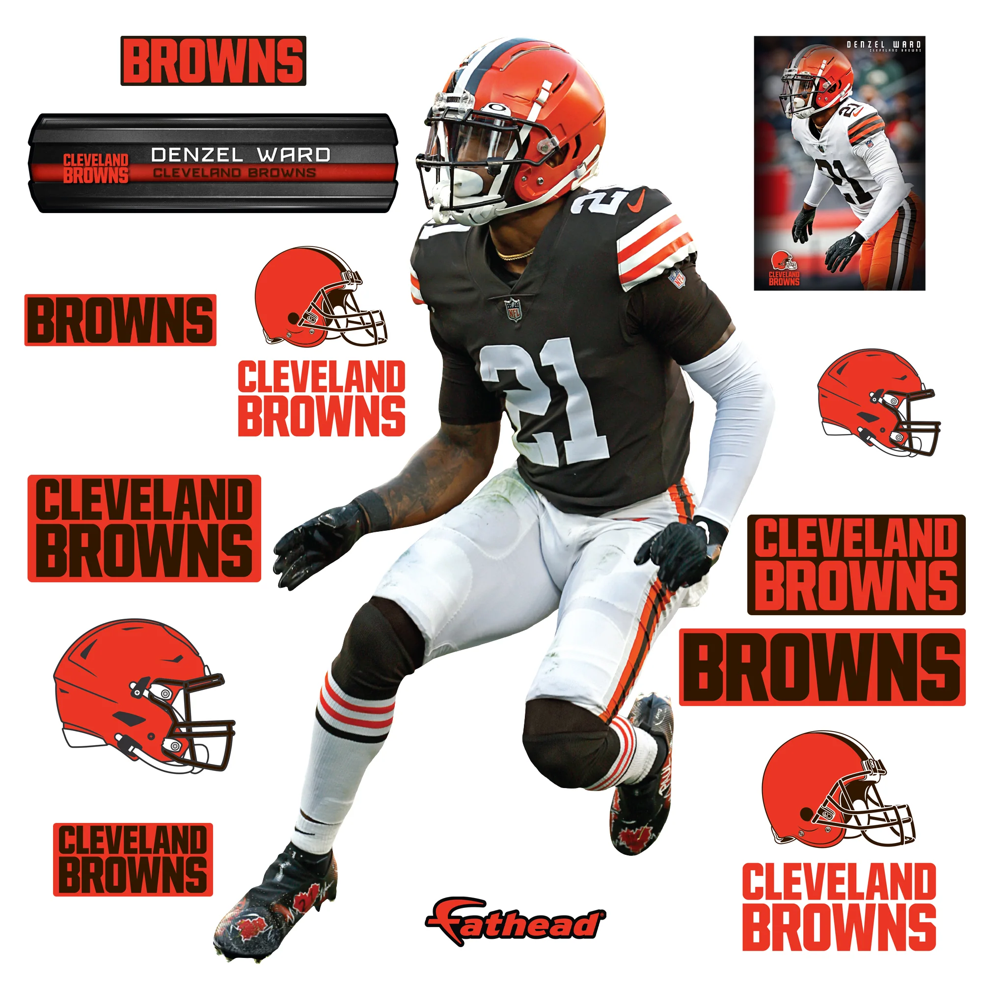 Denzel Ward - RealBig Collection - Official NFL - Cleveland Browns - Reusable Vinyl Wall Decals #2 - Image 2