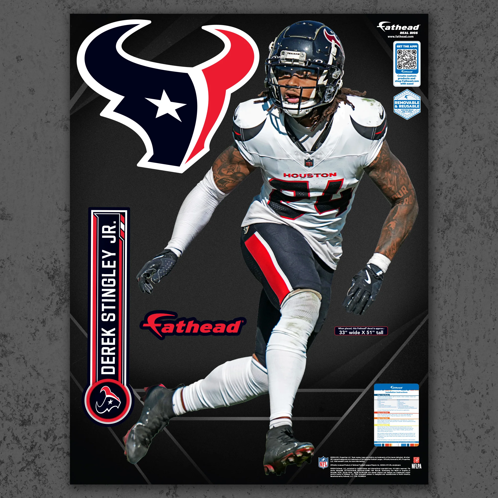 Derek Stingley Jr. - RealBig Collection - Official NFL - Houston Texans - Reusable Vinyl Wall Decals - Image 5