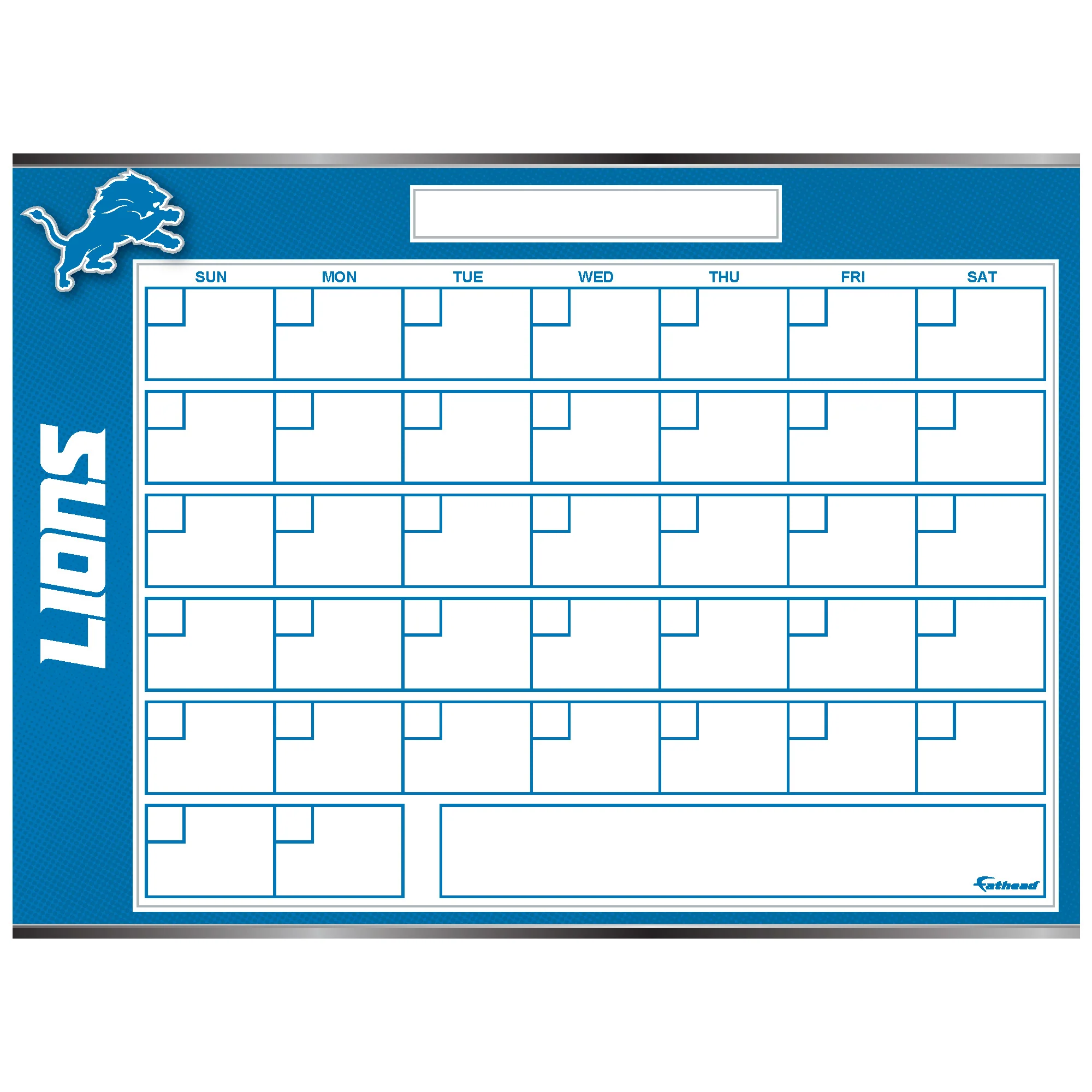 Detroit Lions - Dry Erase Calendar - Official NFL - Reusable Vinyl Wall Decal