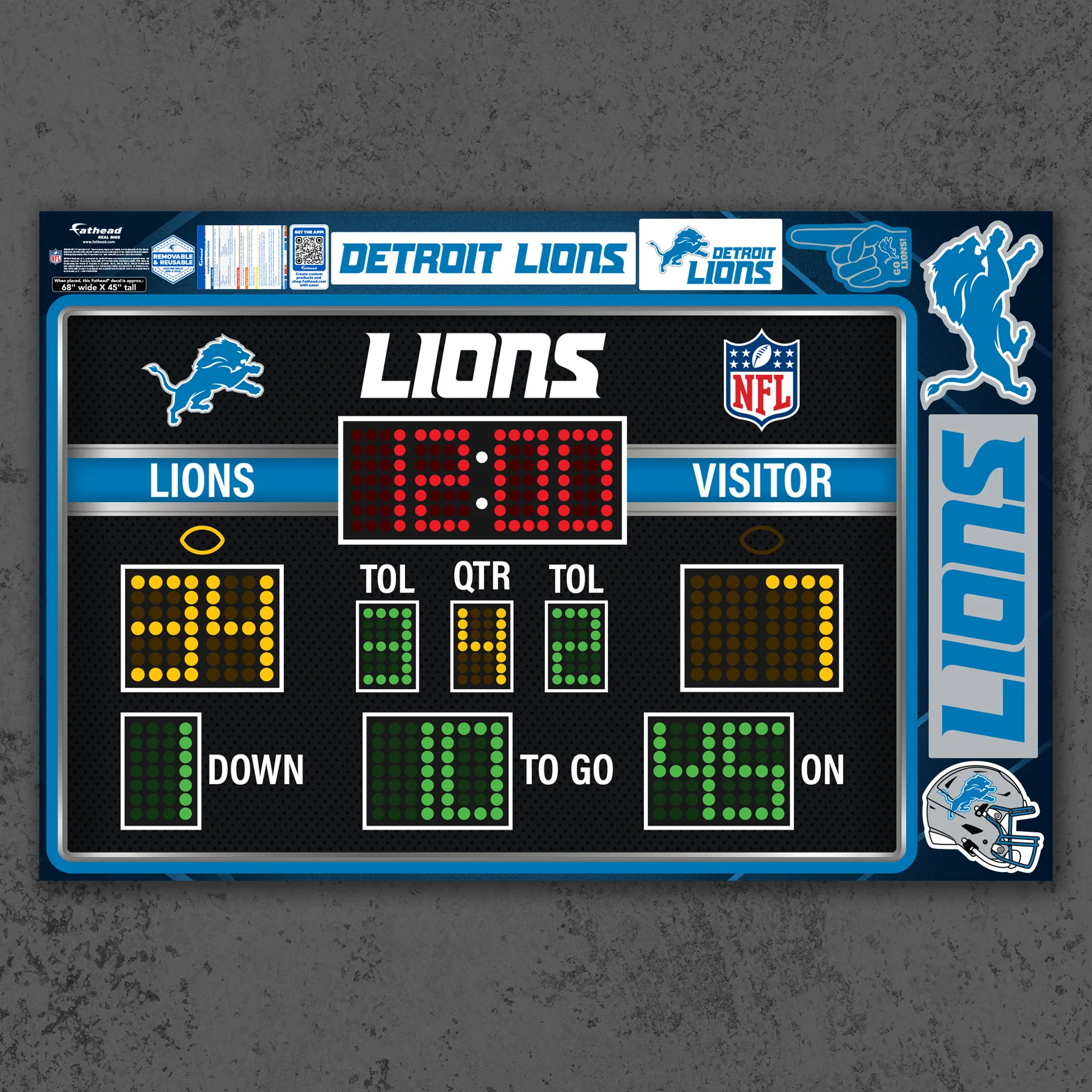 Detroit Lions - RealBig Scoreboard Collection - Official NFL - Reusable Vinyl Wall Decals - Image 2
