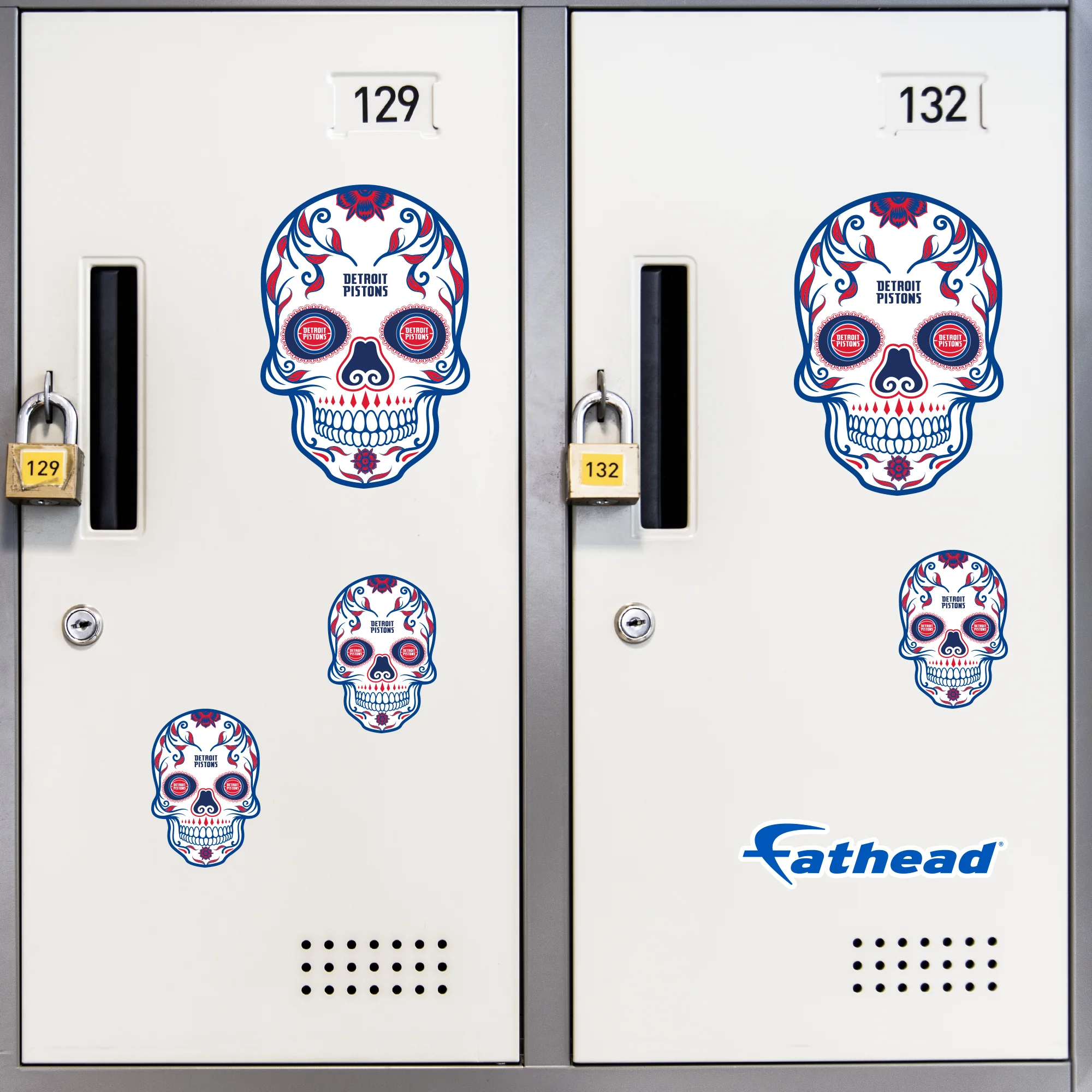 Detroit Pistons - 5 Sugar Skull Logo Minis (Mixed Sizes) - Official NBA - Reusable Vinyl Decals - Image 2