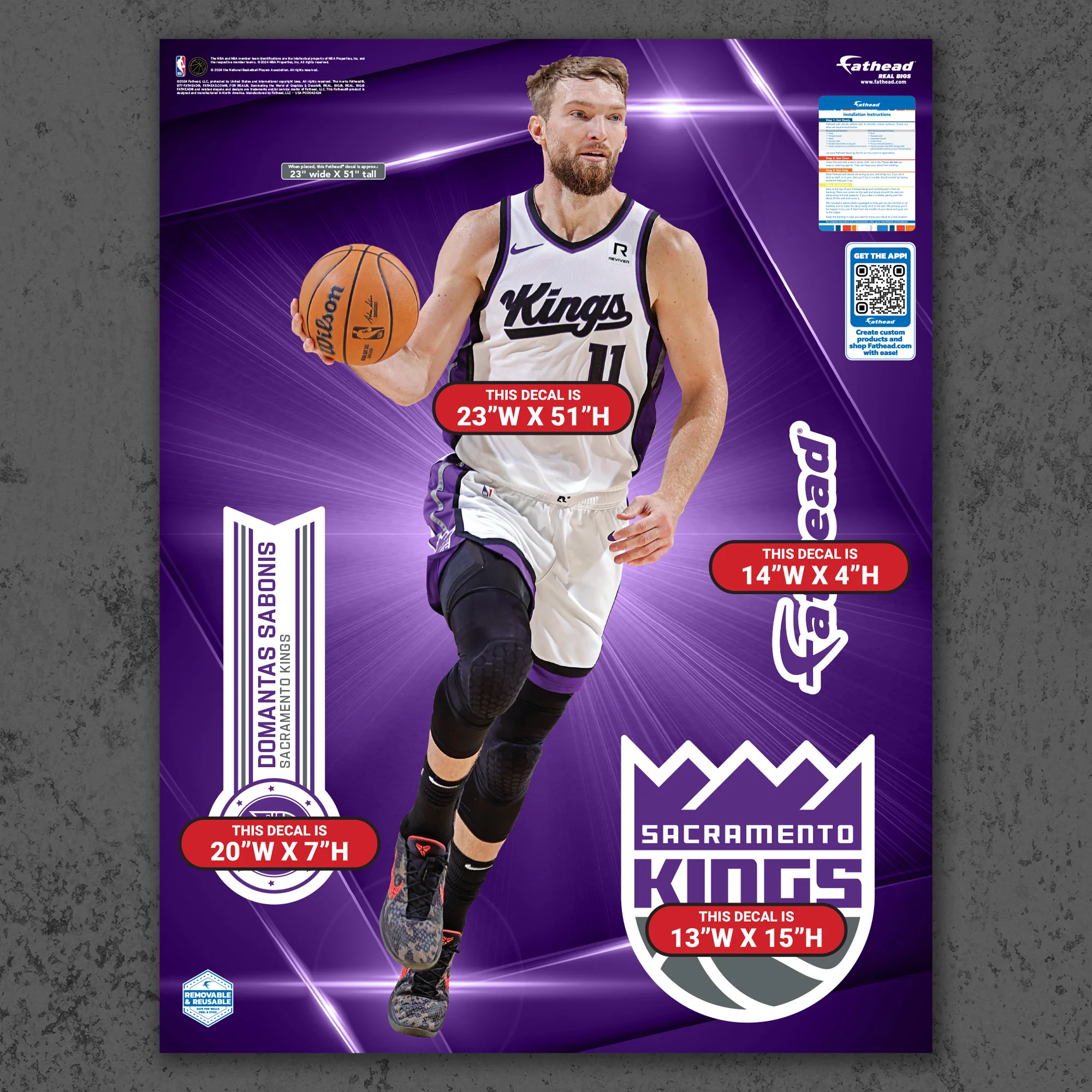 Domantas Sabonis - RealBig Collection - Official NBA - Sacramento Kings - Reusable Vinyl Wall Decals - Image 6