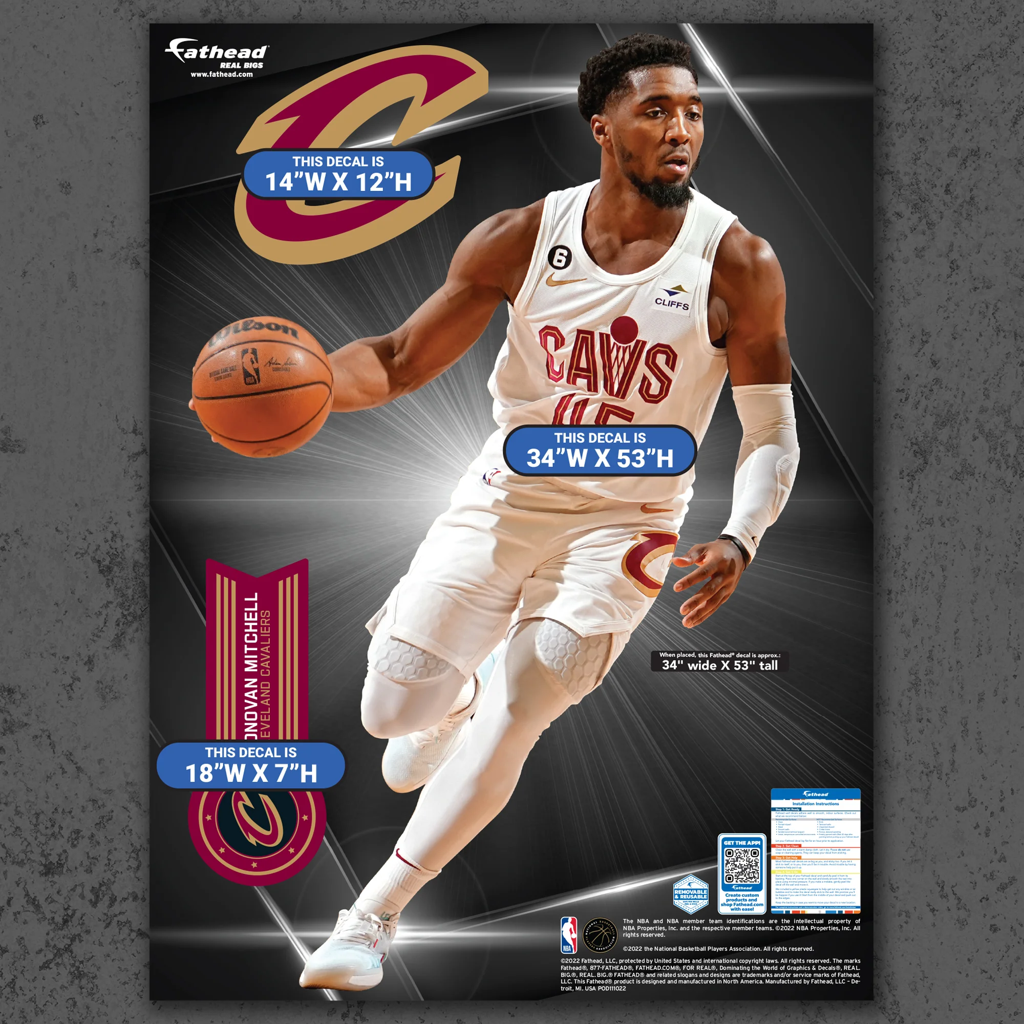 Donovan Mitchell - RealBig Collection - Official NBA - Cleveland Cavaliers - Reusable Vinyl Wall Decals - Image 6