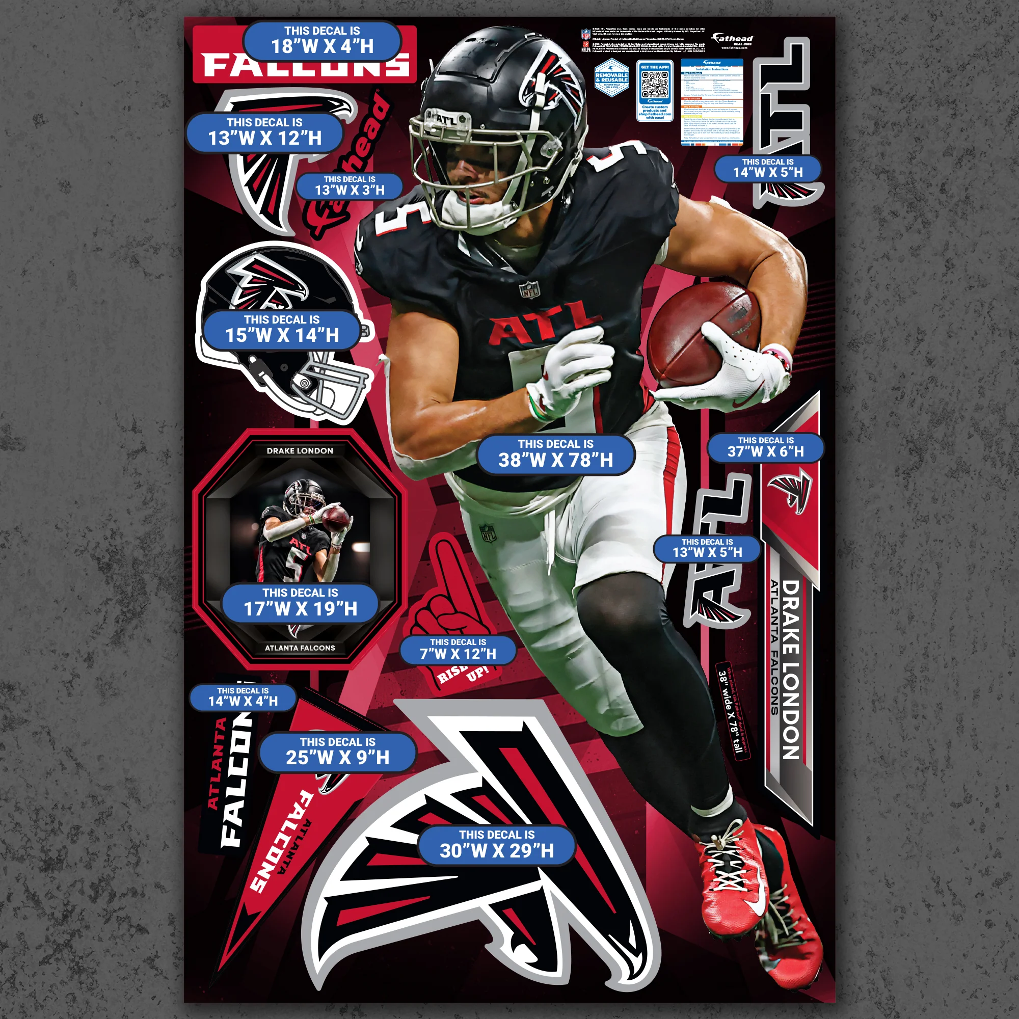 Drake London - RealBig Collection - Official NFL - Atlanta Falcons - Reusable Vinyl Wall Decals - Image 4