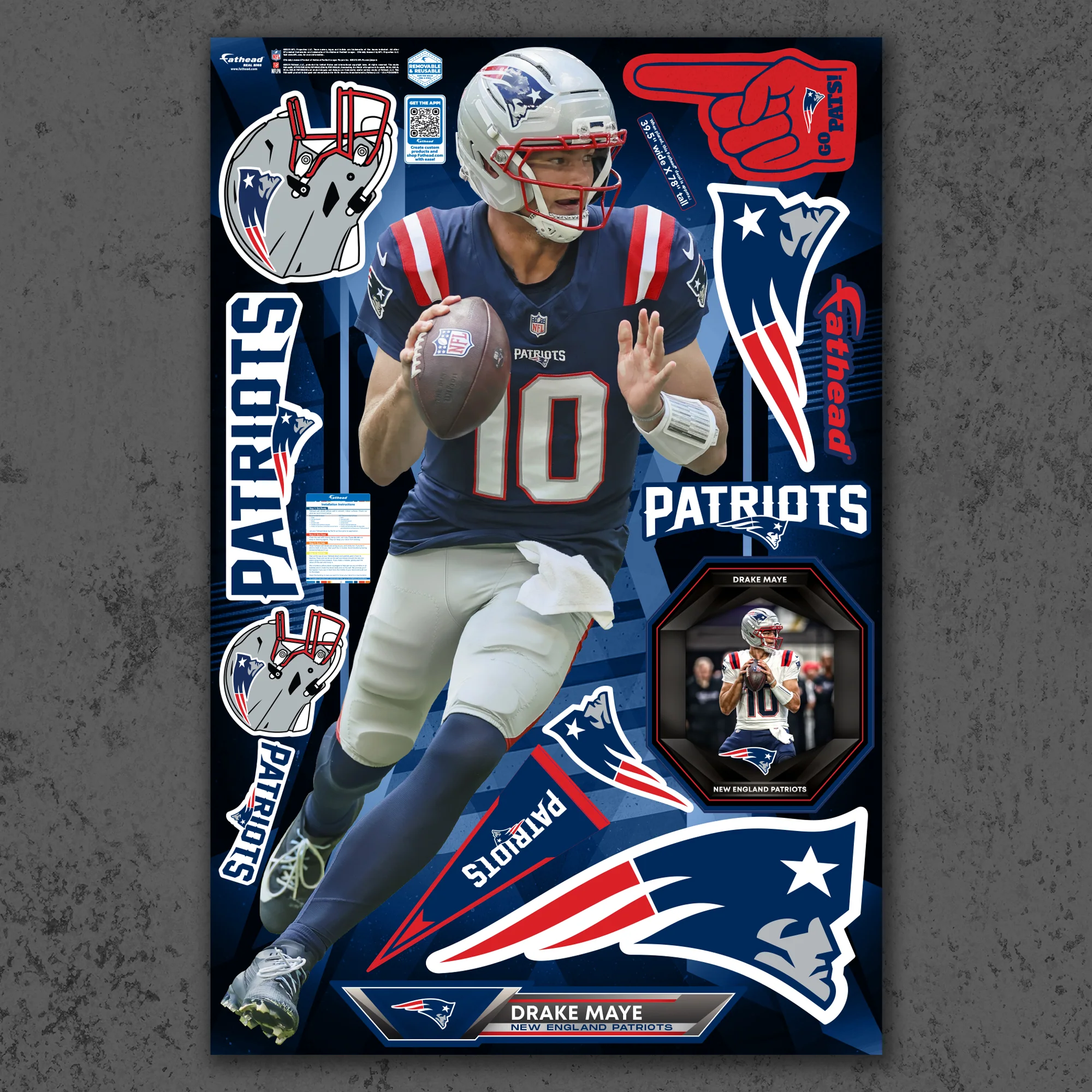 Drake Maye - RealBig Collection - Official NFL - New England Patriots - Reusable Vinyl Wall Decals - Image 2