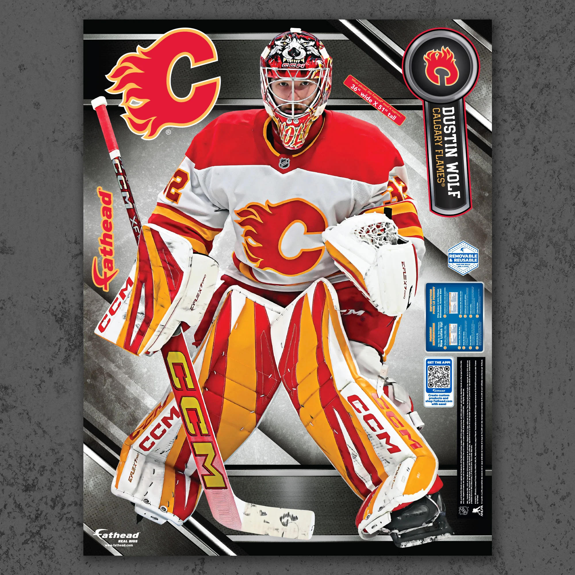 Dustin Wolf - RealBig Collection - Official NHL - Calgary Flames - Reusable Vinyl Wall Decals - Image 5