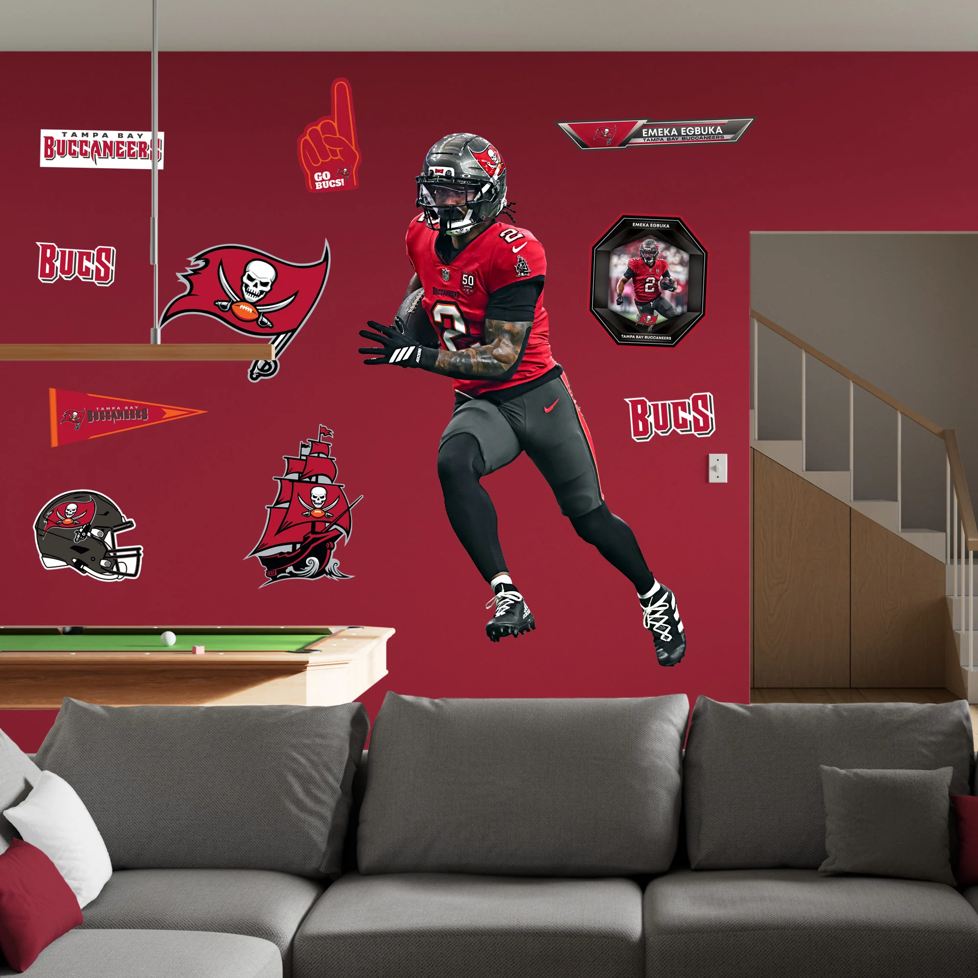 Emeka Egbuka - RealBig Collection - Official NFL - Tampa Bay Buccaneers - Reusable Vinyl Wall Decals - Image 3