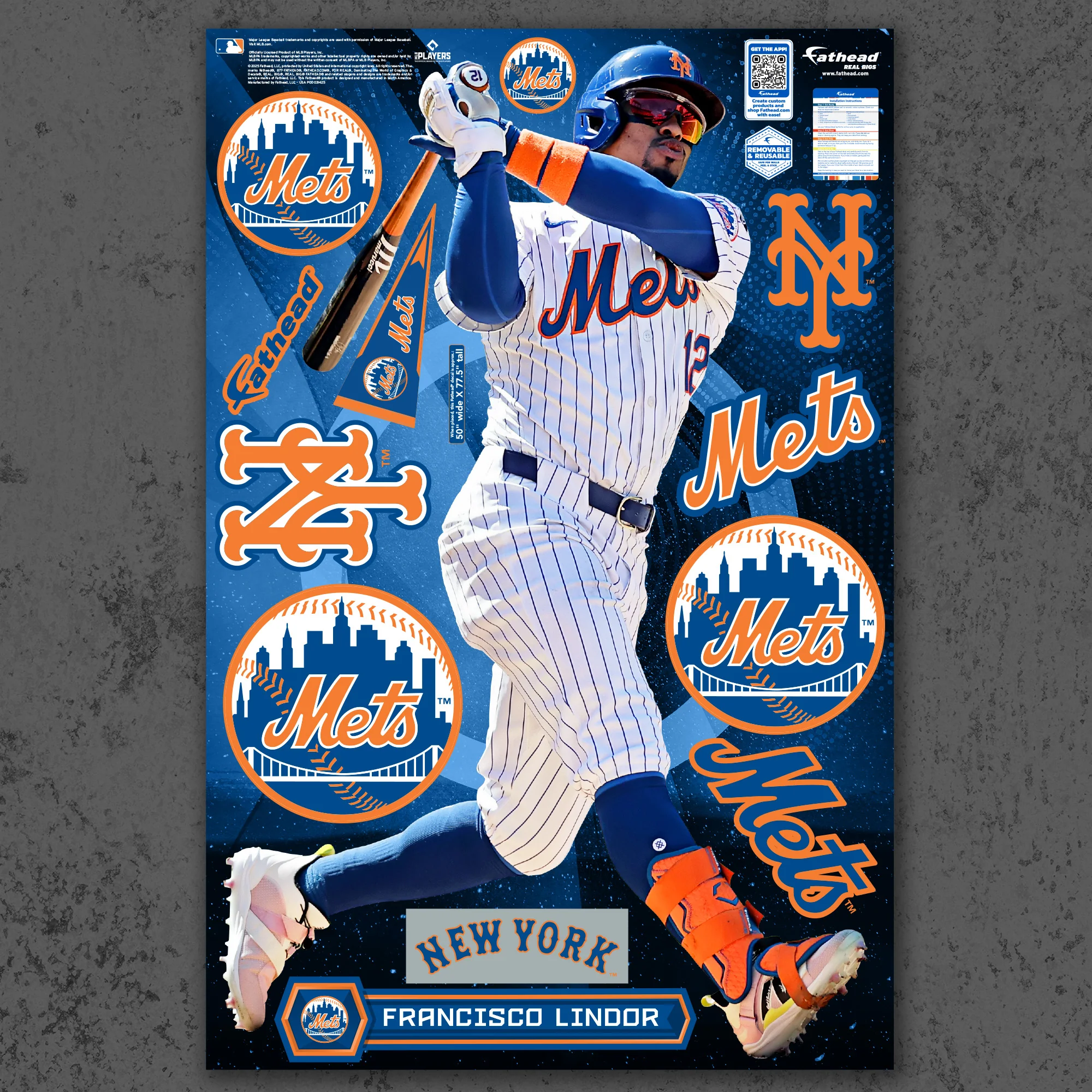 Francisco Lindor - RealBig Collection - Official MLB - New York Mets - Reusable Vinyl Wall Decals - Image 2