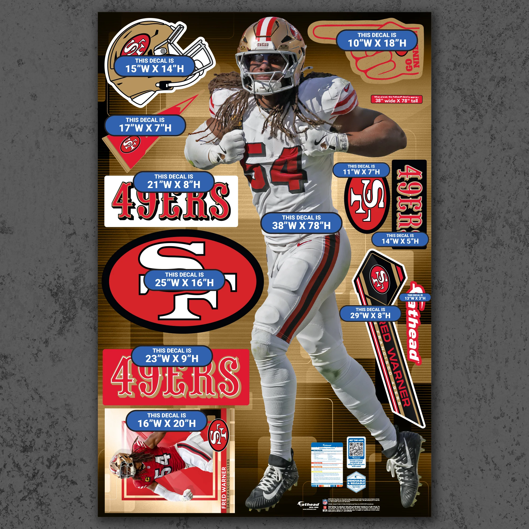 Fred Warner - RealBig Superman Celebration Collection - Official NFL - San Francisco 49ers - Reusable Vinyl Wall Decals - Image 4