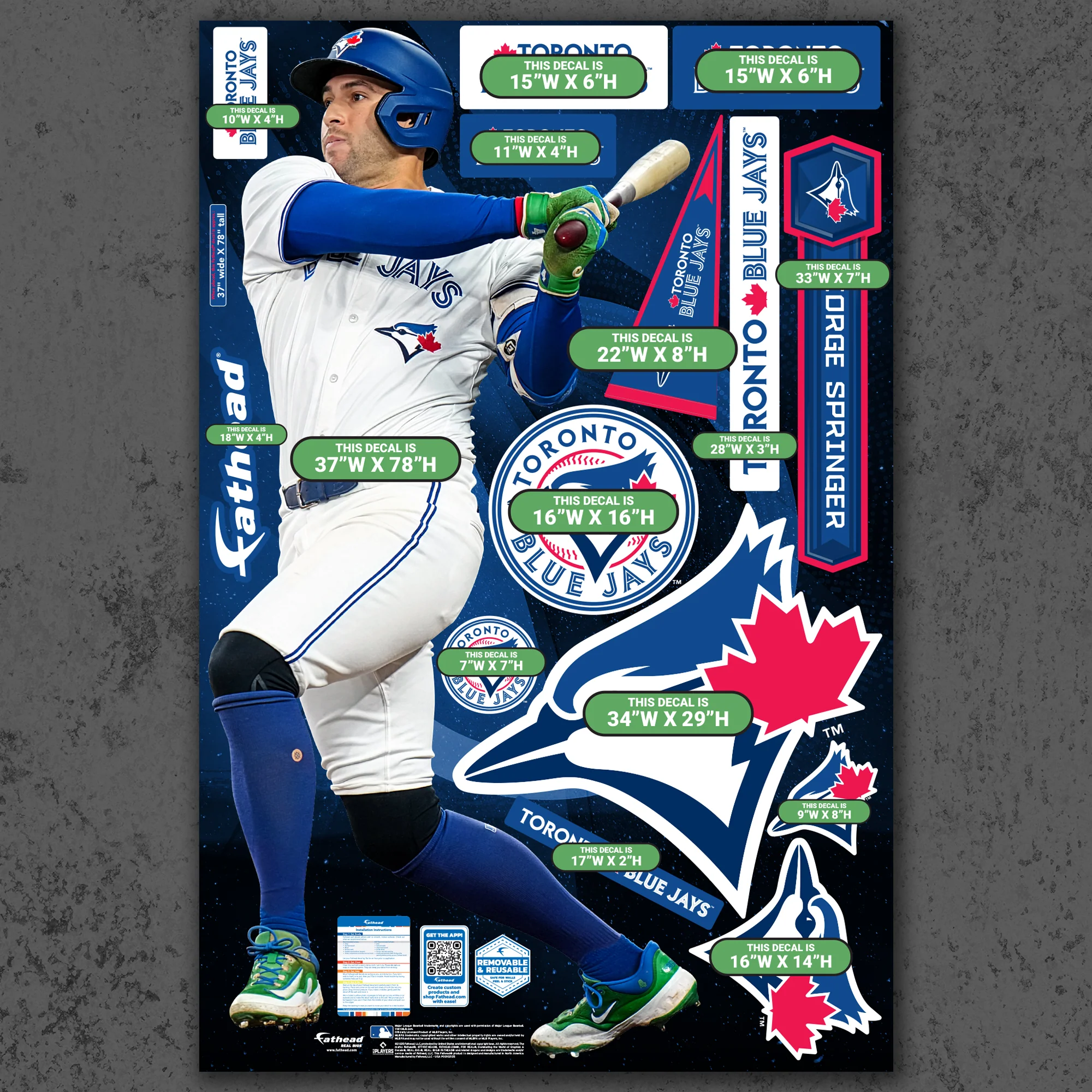 George Springer - RealBig Pennant-Clinching HR Collection - Official MLB - Toronto Blue Jays - Reusable Vinyl Wall Decals - Image 4