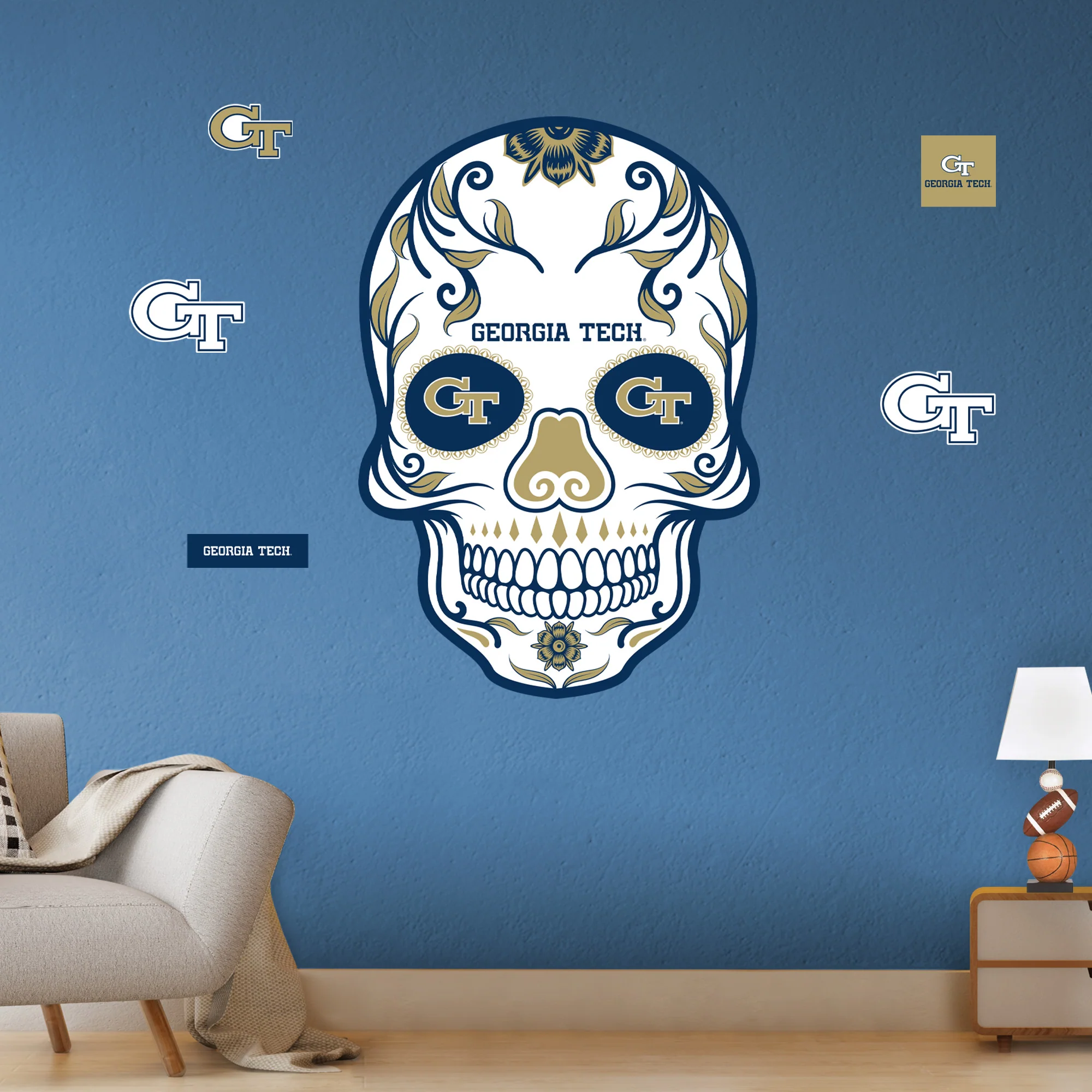 Georgia Tech Yellow Jackets - RealBig Sugar Skull Collection - Official NCAA - Reusable Vinyl Wall Decals - Image 2