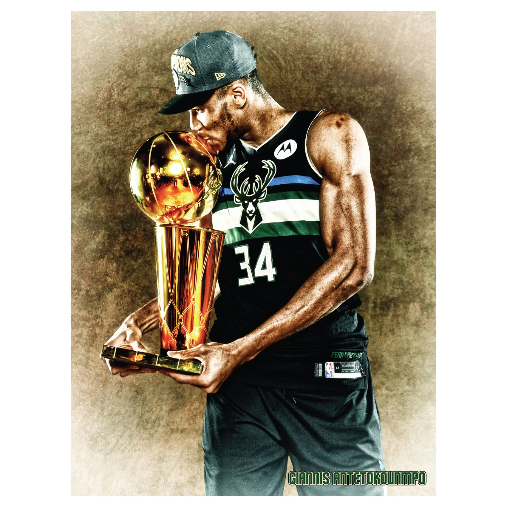 Giannis Antetokounmpo - 2021 Trophy Kiss - Peel & Stick Poster - Official NBA - Milwaukee Bucks - Reusable Vinyl Wall Decal - Image 3