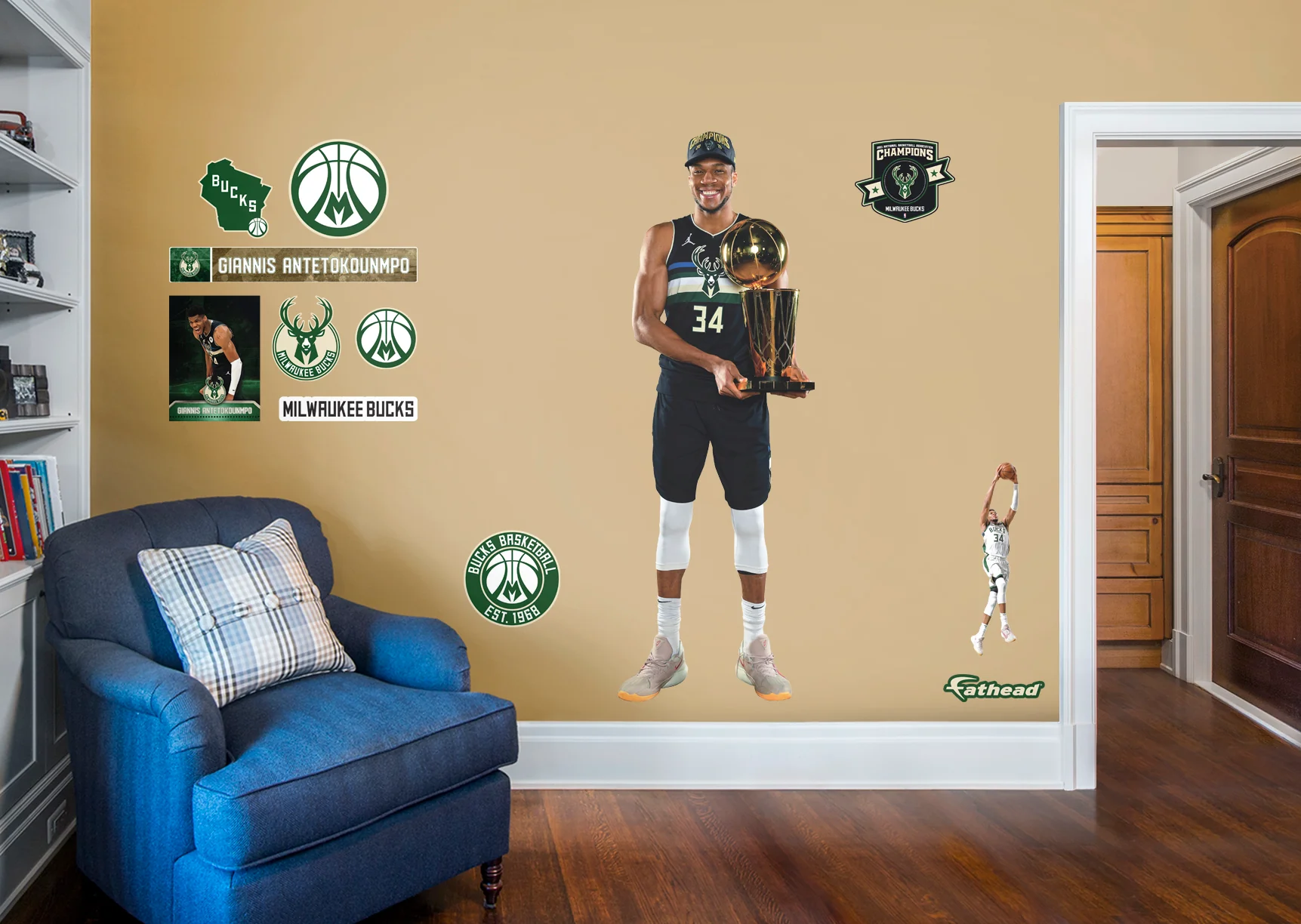 Giannis Antetokounmpo - RealBig 2021 Champion Collection - Official NBA - Milwaukee Bucks - Reusable Vinyl Wall Decals
