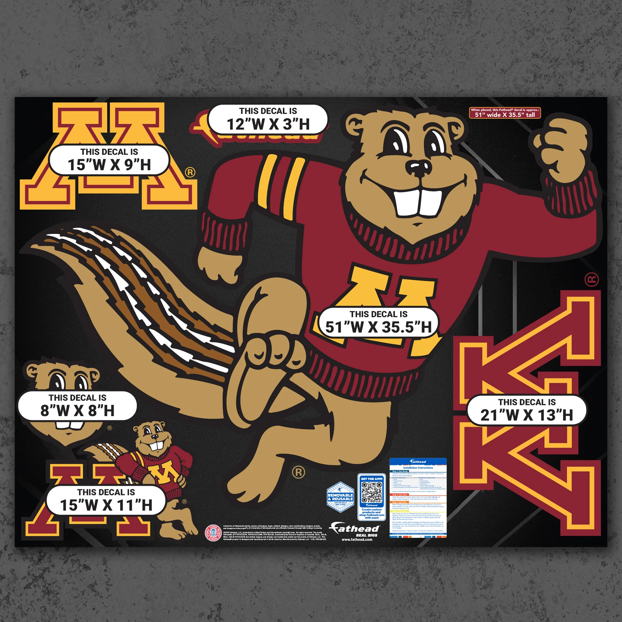 Goldy - RealBig Illustrated Mascot Collection - Official NCAA - Minnesota Golden Gophers - Reusable Vinyl Wall Decals - Image 6