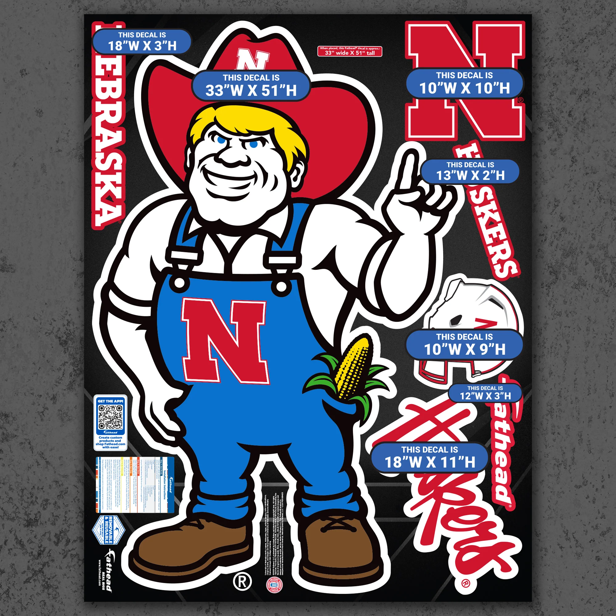 Herbie - RealBig Illustrated Mascot Collection - Official NCAA - Nebraska Cornhuskers - Reusable Vinyl Wall Decals - Image 6