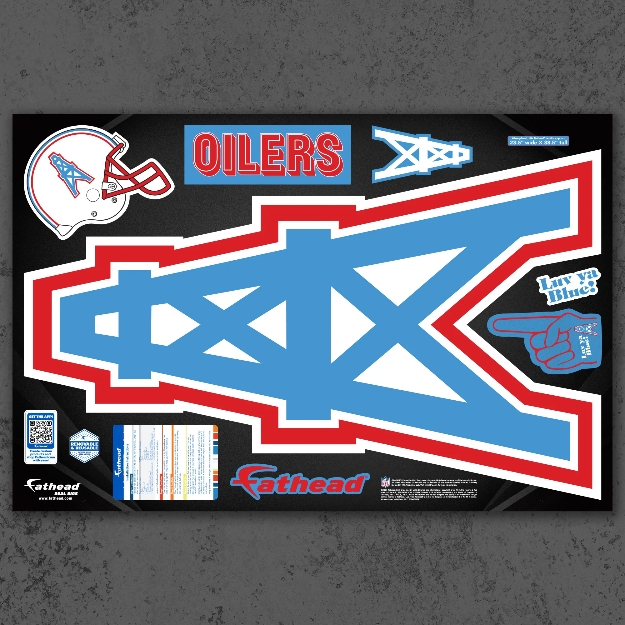 Houston Oilers - RealBig Classic Logo Collection - Official NFL - Reusable Vinyl Wall Decals - Image 5