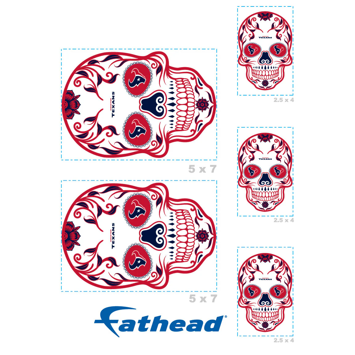 Houston Texans - 5 Skull Minis (Mixed Sizes) - Official NFL - Reusable Vinyl Decals - Image 4