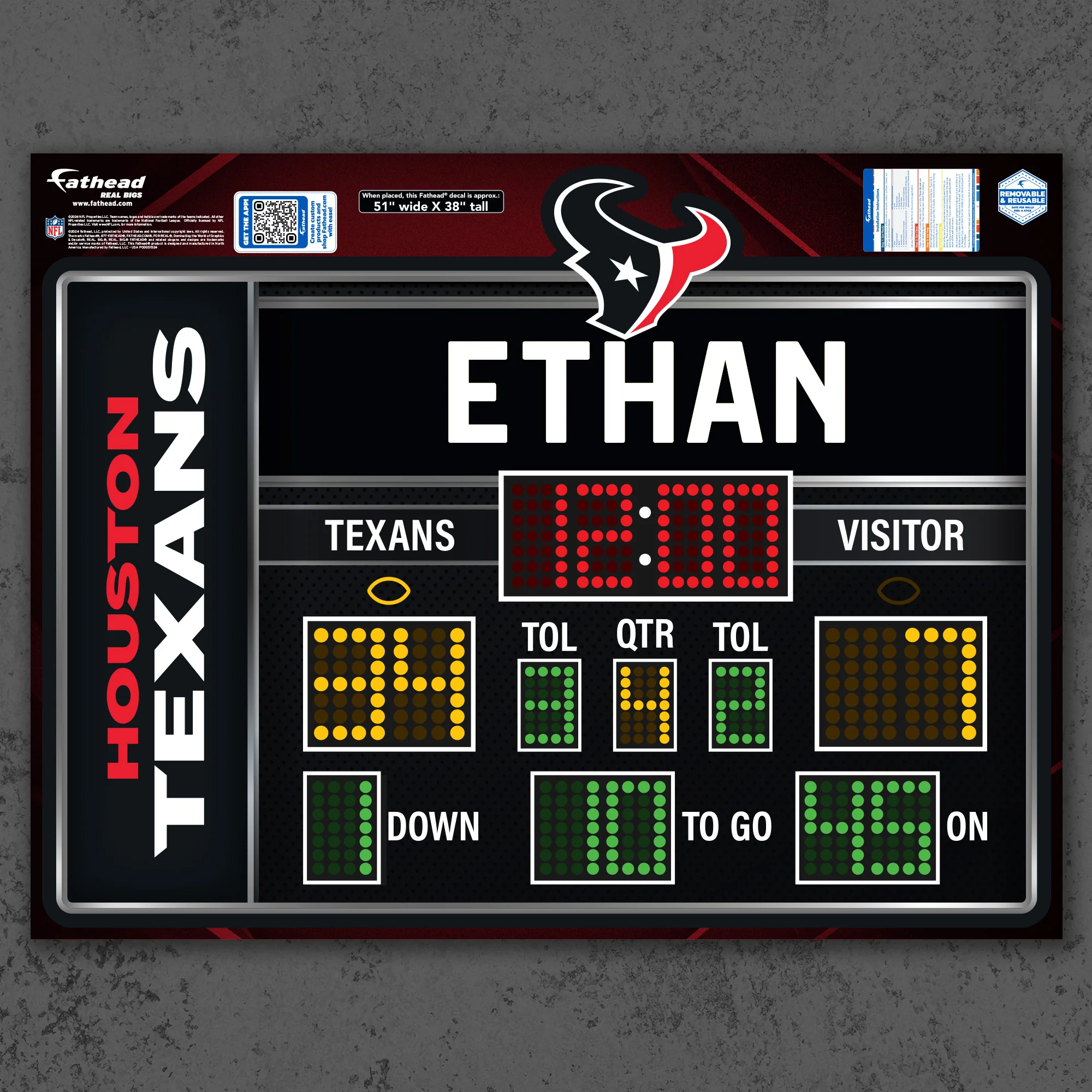 Houston Texans - Scoreboard Graphic - With Personalized Name - Official NFL - Reusable Vinyl Wall Decals - Image 2