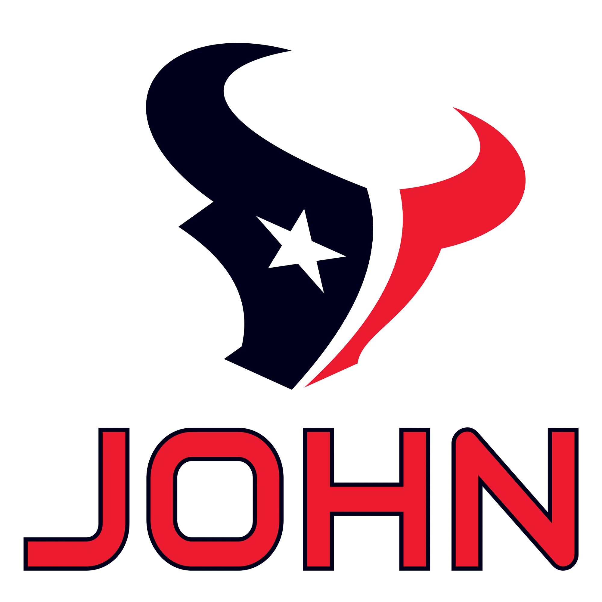 Houston Texans - Stacked Logo - With Personalized Name - Red Text - Official NFL - Reusable Vinyl Transfer Decal - Image 2