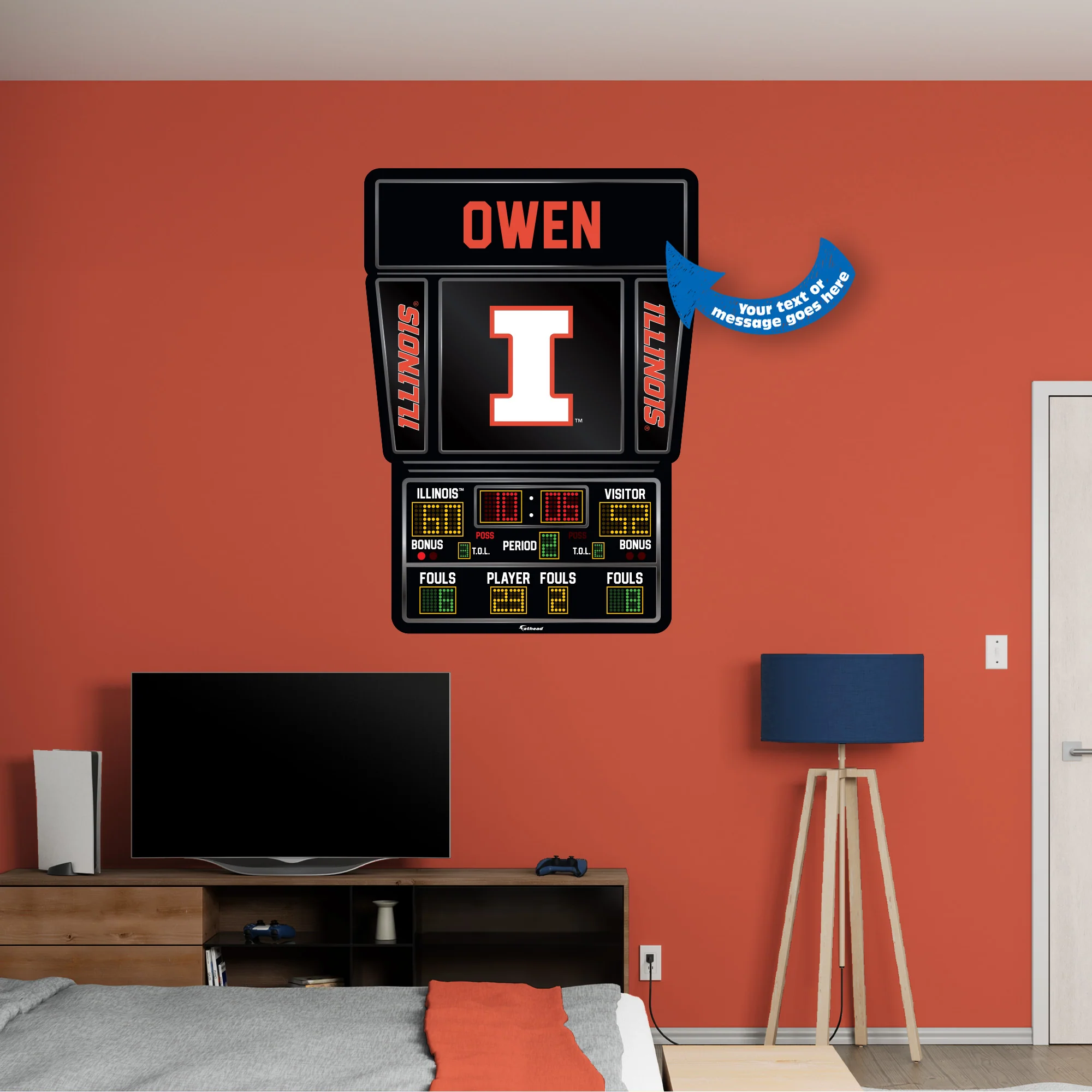 Illinois Fighting Illini - Basketball Scoreboard Graphic - With Personalized Name - Official NCAA - Reusable Vinyl Wall Decals - Image 3