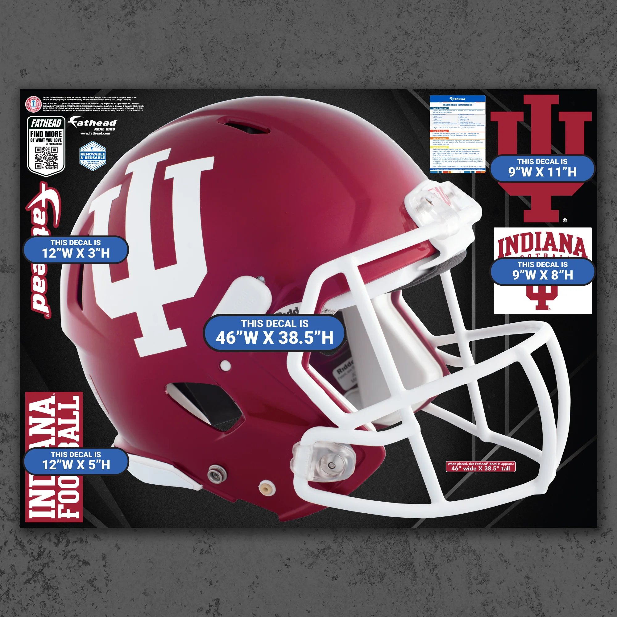 Indiana Hoosiers - RealBig Football Helmet Collection - Official NCAA - Reusable Vinyl Wall Decals - Image 4