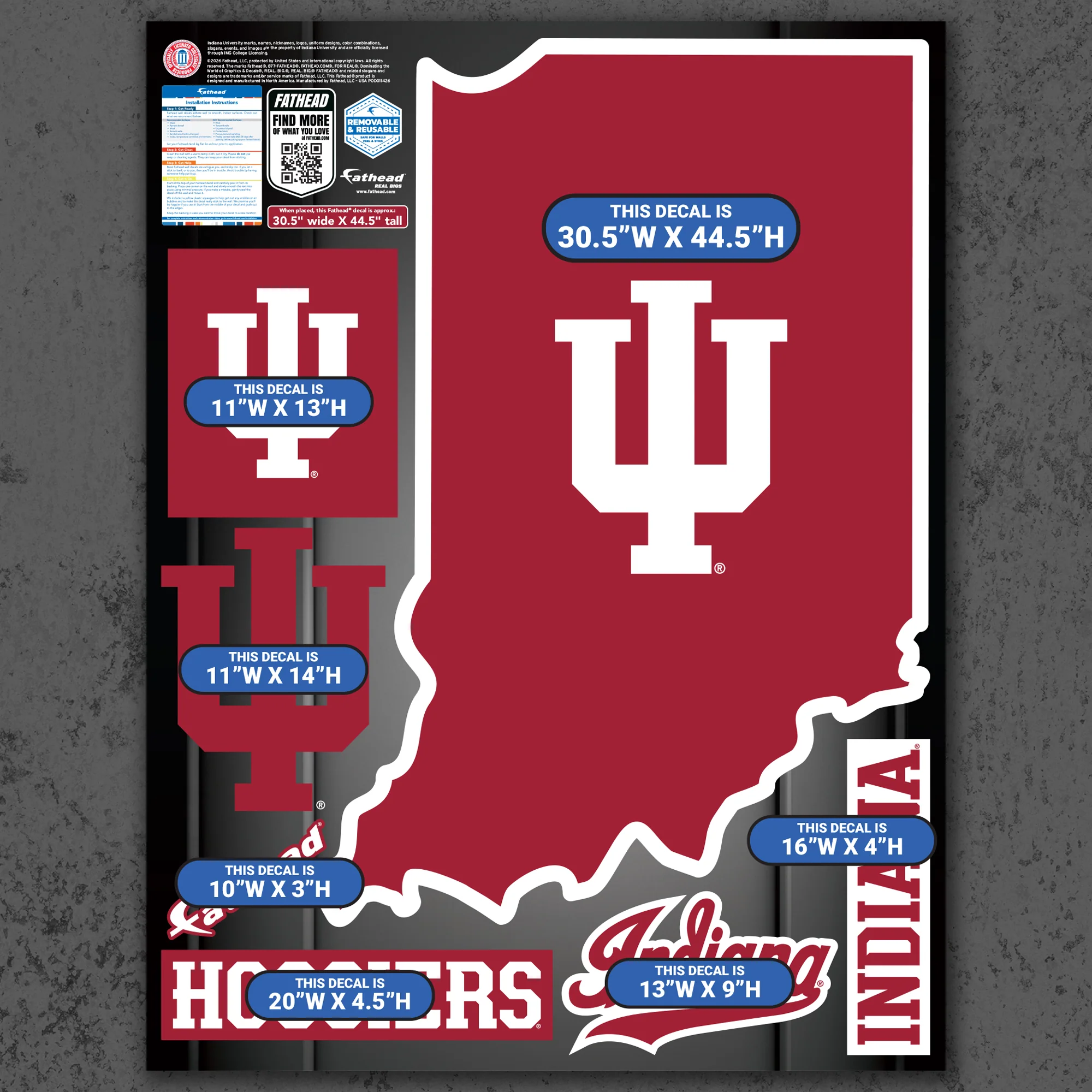 Indiana Hoosiers - RealBig State of Indiana Logo Collection - Official NCAA - Reusable Vinyl Wall Decals - Image 4