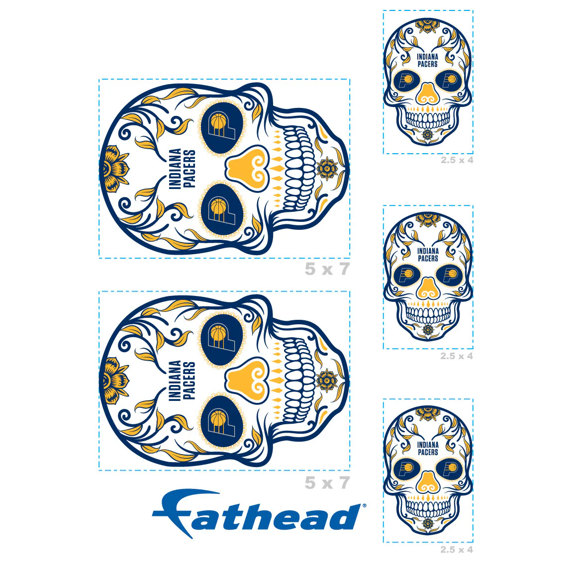 Indiana Pacers - 5 Sugar Skull Logo Minis (Mixed Sizes) - Official NBA - Reusable Vinyl Decals - Image 4