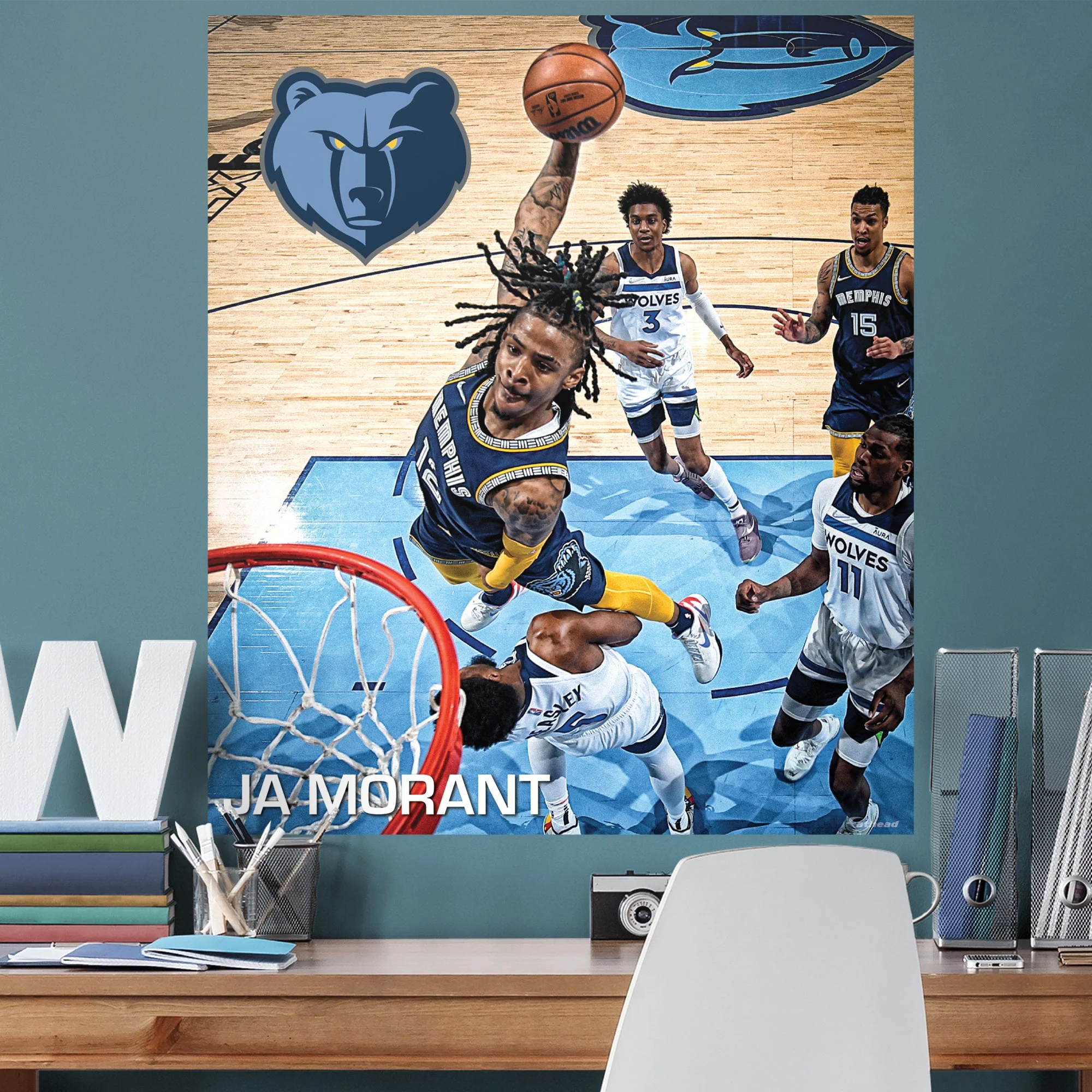 Ja Morant - Playoff Dunk - Peel & Stick Poster - Official NBA - Memphis Grizzlies - Reusable Vinyl Wall Decal - Image 4