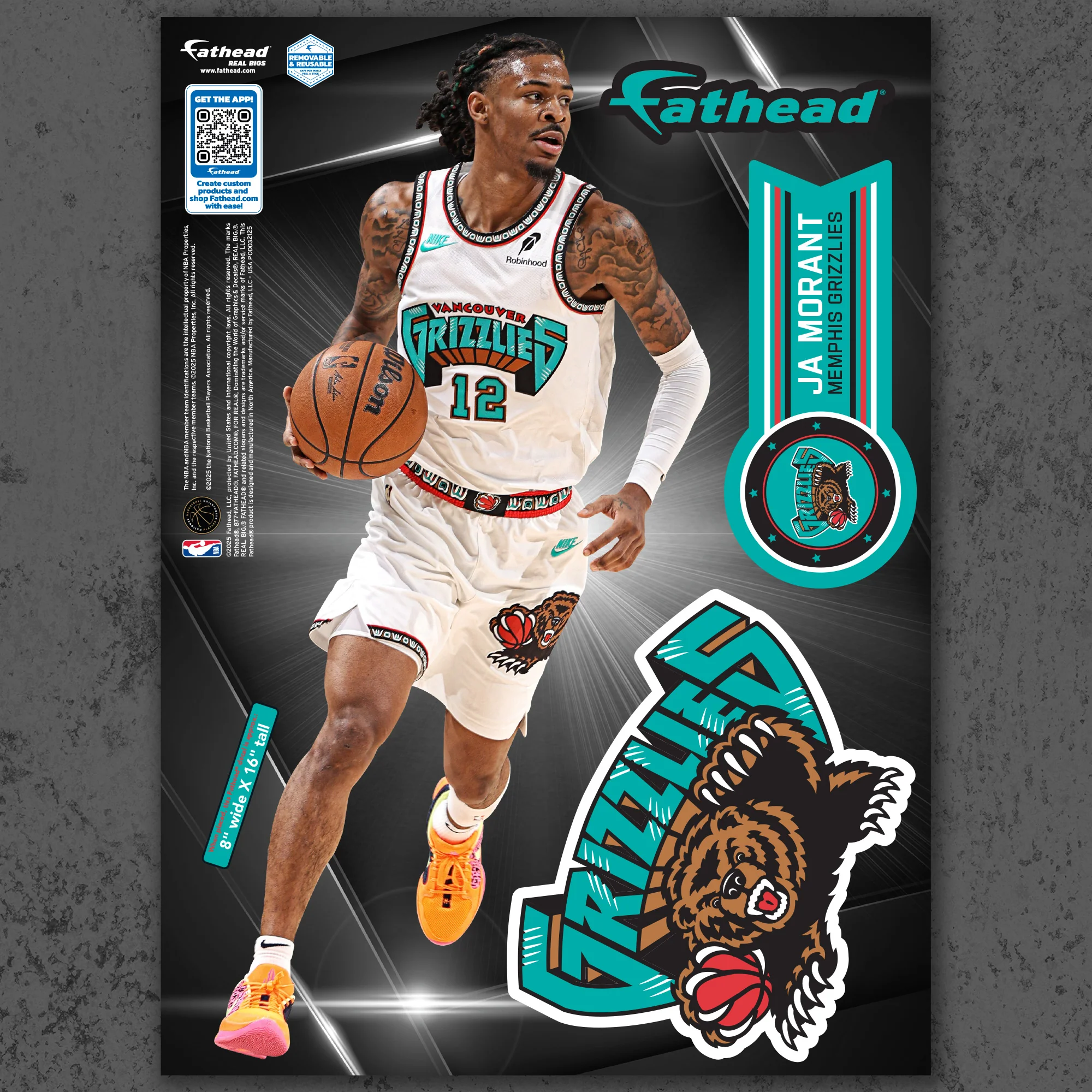Ja Morant - RealBig Classic Collection - Official NBA - Memphis Grizzlies - Reusable Vinyl Wall Decals - Image 7