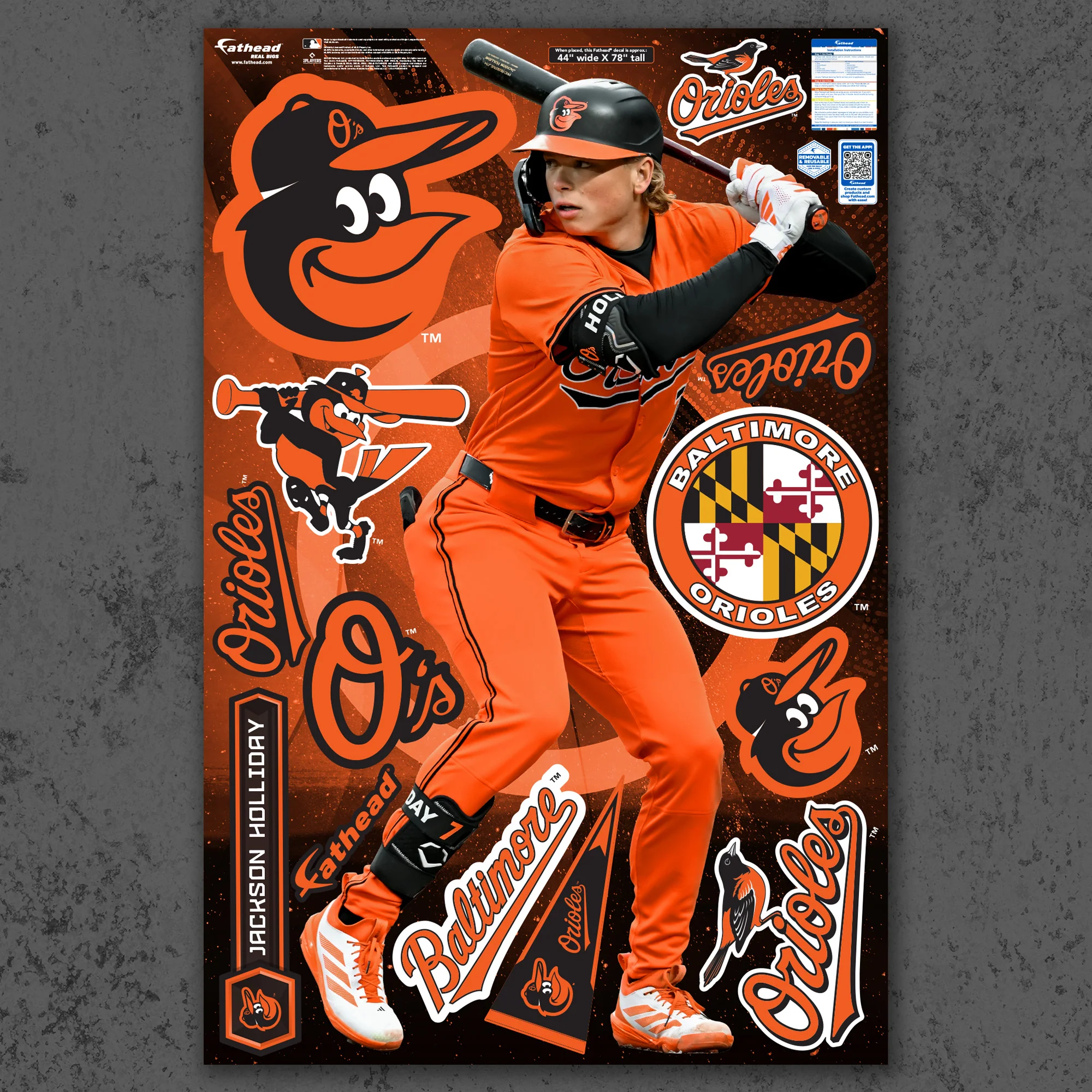 Jackson Holliday - RealBig Orange-On-Orange Collection - Official MLB - Baltimore Orioles - Reusable Vinyl Wall Decals - Image 2