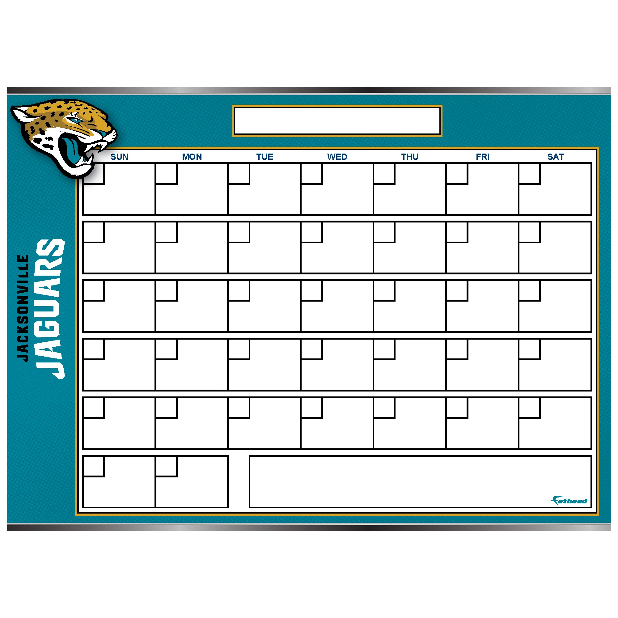 Jacksonville Jaguars - Dry Erase Calendar - Official NFL - Reusable Vinyl Wall Decal