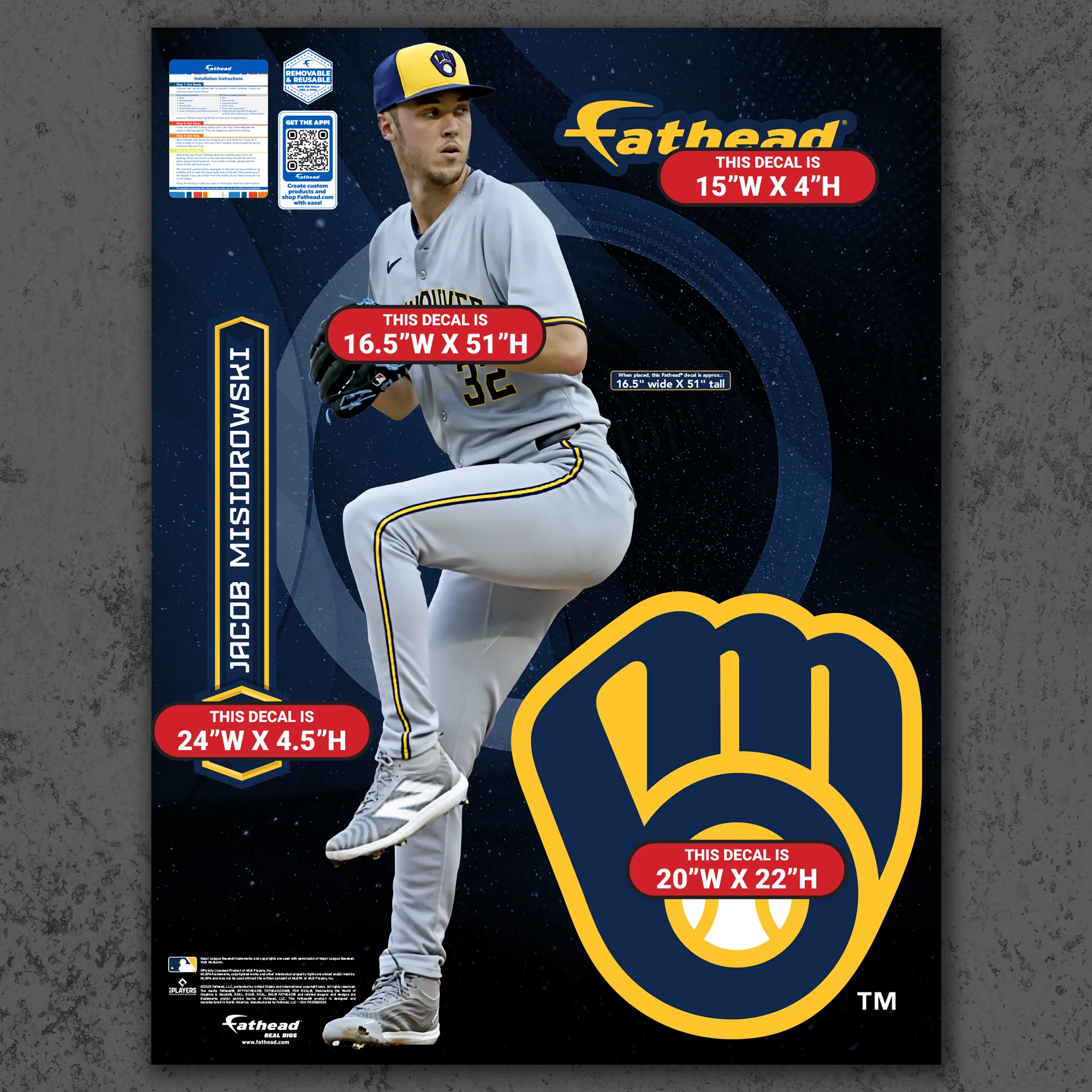 Jacob Misiorowski - RealBig Collection - Official MLB - Milwaukee Brewers - Reusable Vinyl Wall Decals - Image 6