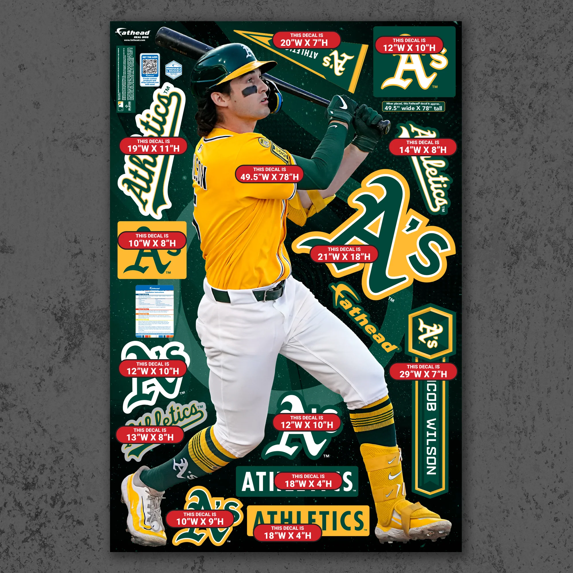 Jacob Wilson - RealBig Collection - Official MLB - Athletics - Reusable Vinyl Wall Decals - Image 4