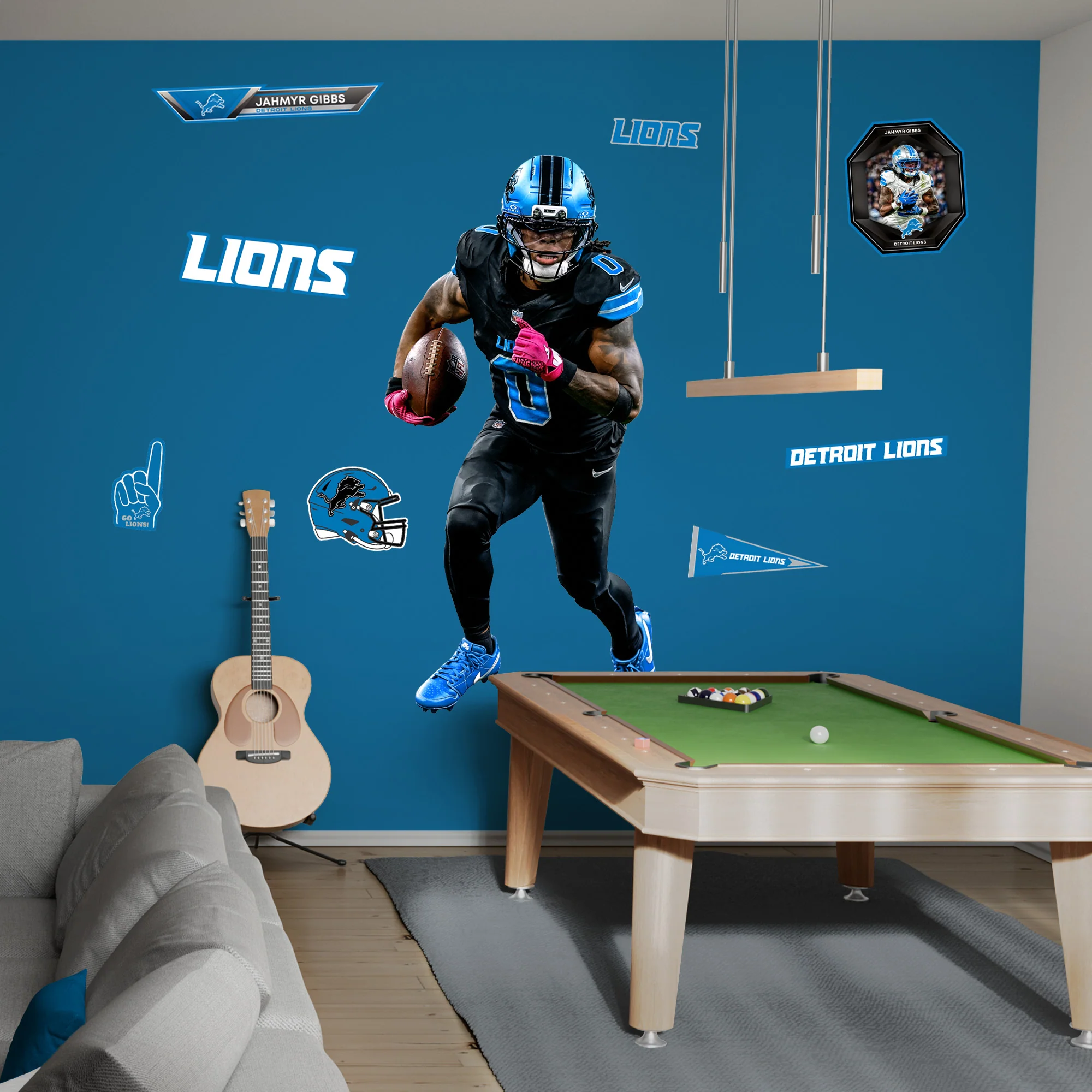 Jahmyr Gibbs - RealBig Black Jersey Collection - Official NFL - Detroit Lions - Reusable Vinyl Wall Decals - Image 3