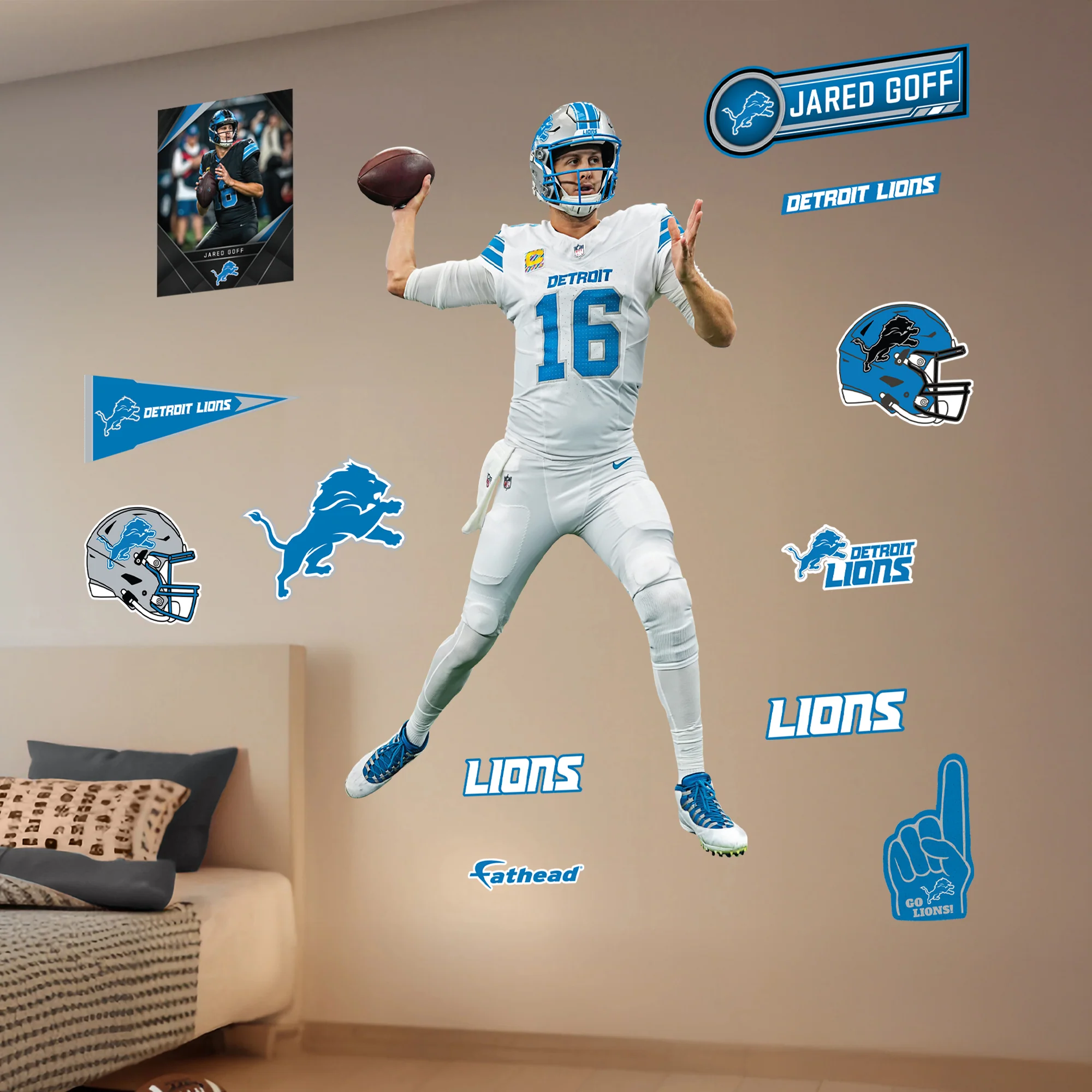 Jared Goff - RealBig Away Collection - Official NFL - Detroit Lions - Reusable Vinyl Wall Decals - Image 3