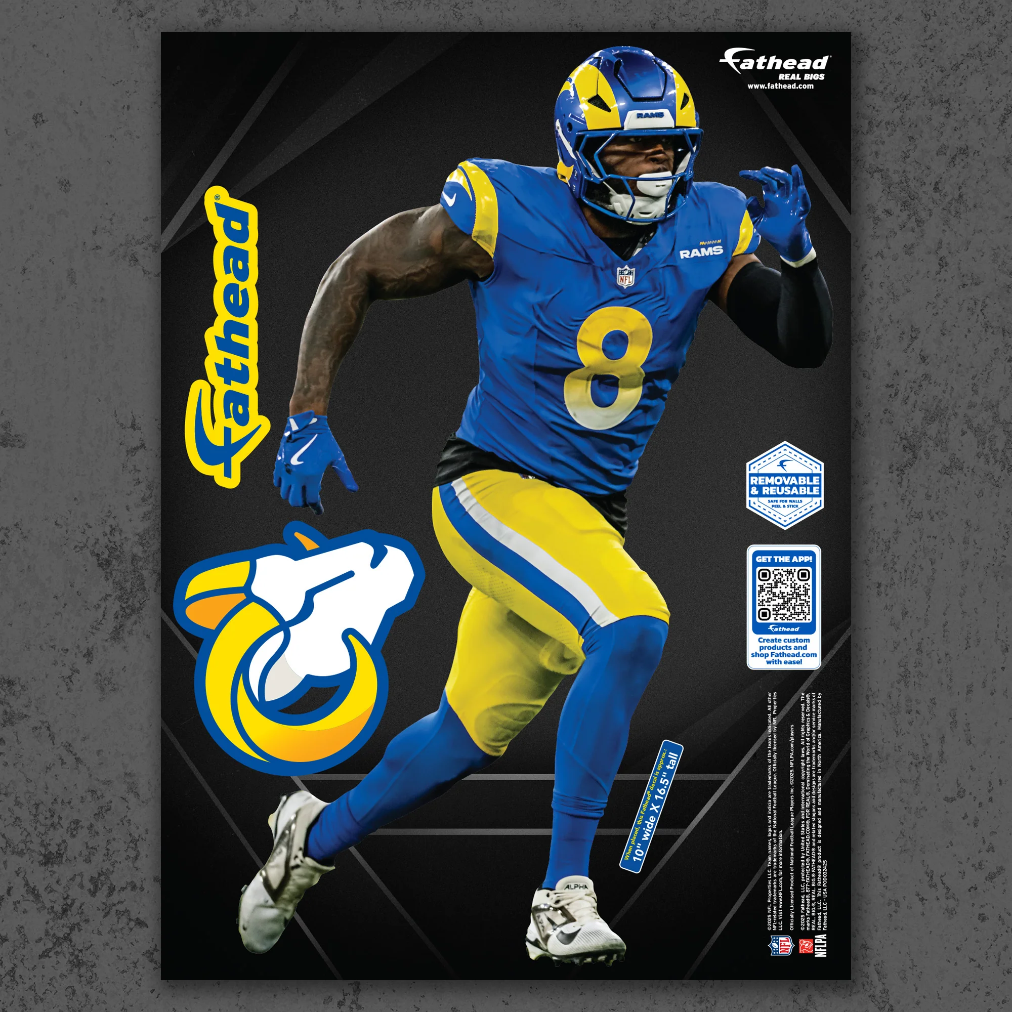 Jared Verse - RealBig Collection - Official NFL - Los Angeles Rams - Reusable Vinyl Wall Decals - Image 7