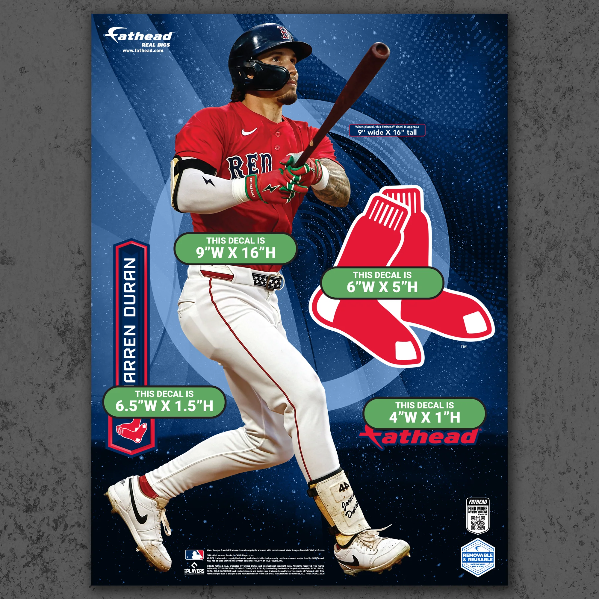 Jarren Duran - RealBig Red Jersey Collection - Official MLB - Boston Red Sox - Reusable Vinyl Wall Decals - Image 8