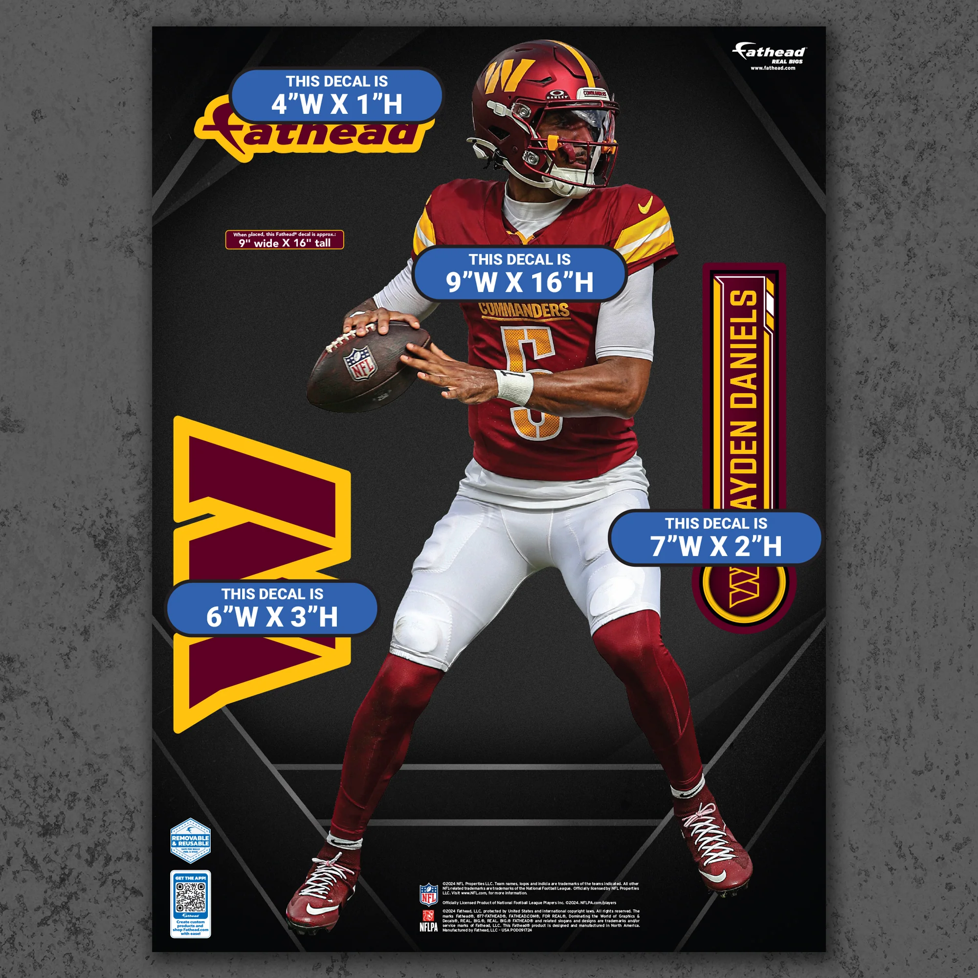 Jayden Daniels - RealBig Dropback Collection - Official NFL - Reusable Vinyl Wall Decals - Image 8