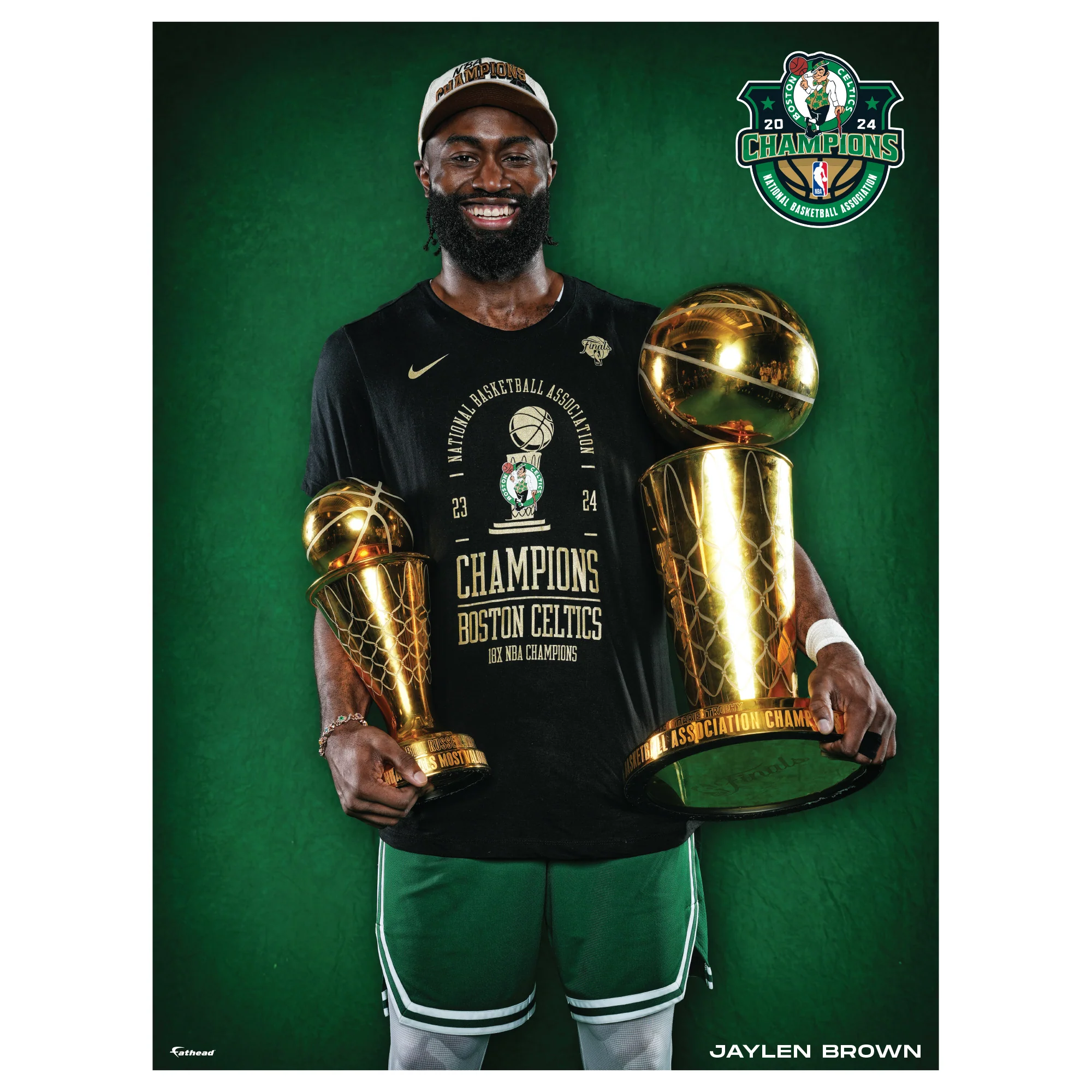 Jaylen Brown - 2024 Champion Trophies - Peel & Stick Poster - Official NBA - Boston Celtics - Reusable Vinyl Wall Decal - Image 2