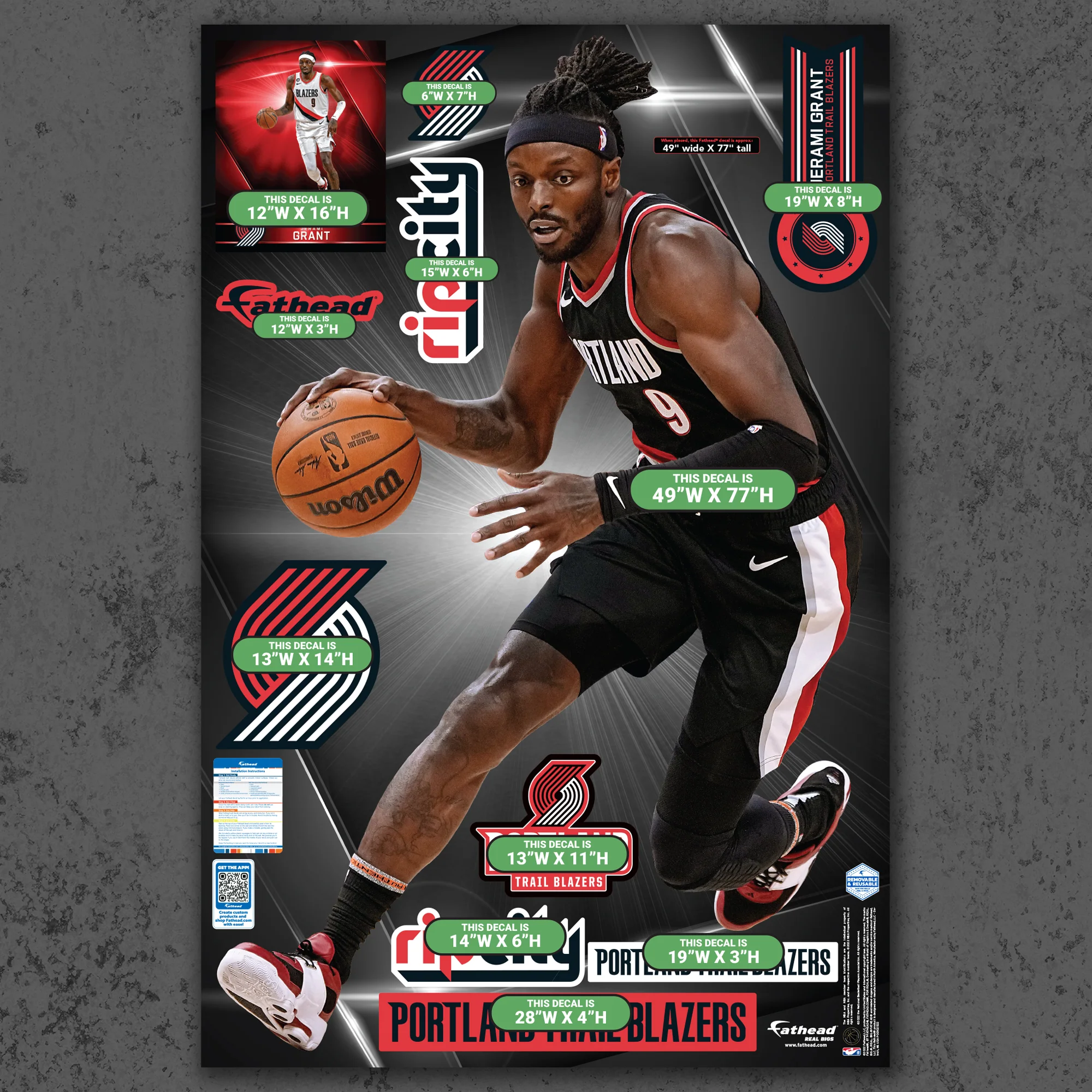 Jerami Grant - RealBig Collection - Official NBA - Portland Trail Blazers - Reusable Vinyl Wall Decals - Image 4
