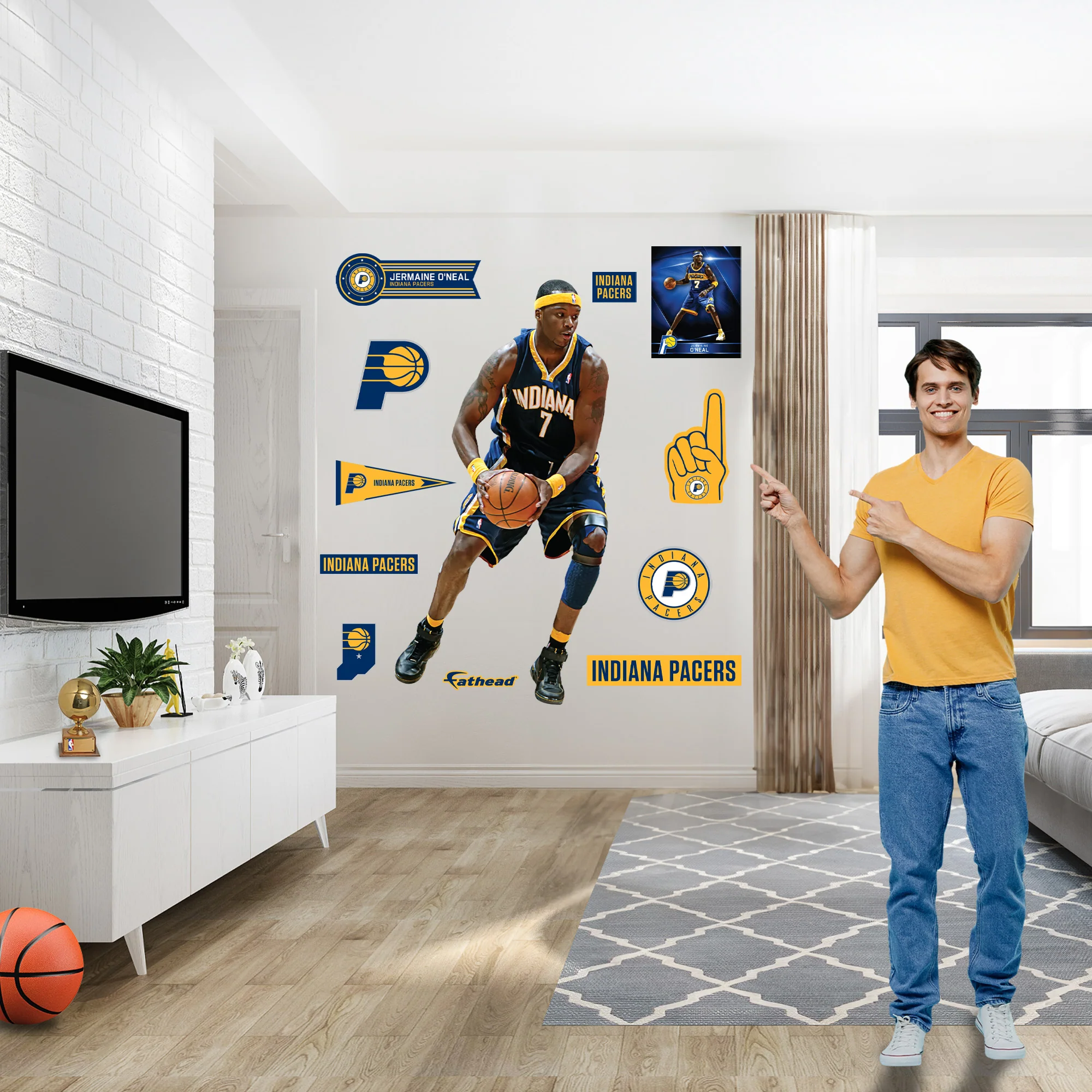 Jermaine O'Neal - RealBig Legend Collection - Official NBA - Indiana Pacers - Reusable Vinyl Wall Decals - Image 3