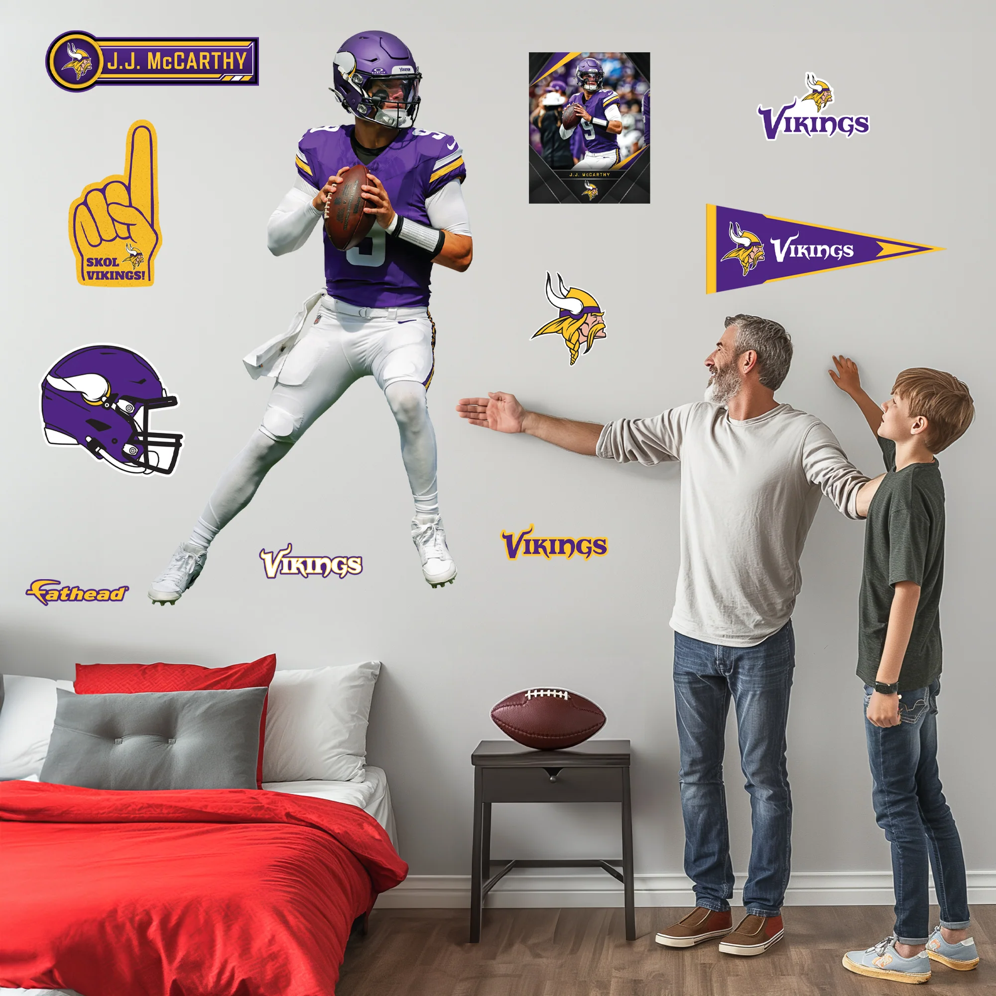 J.J. McCarthy - RealBig Collection - Official NFL - Minnesota Vikings - Reusable Vinyl Wall Decals - Image 3