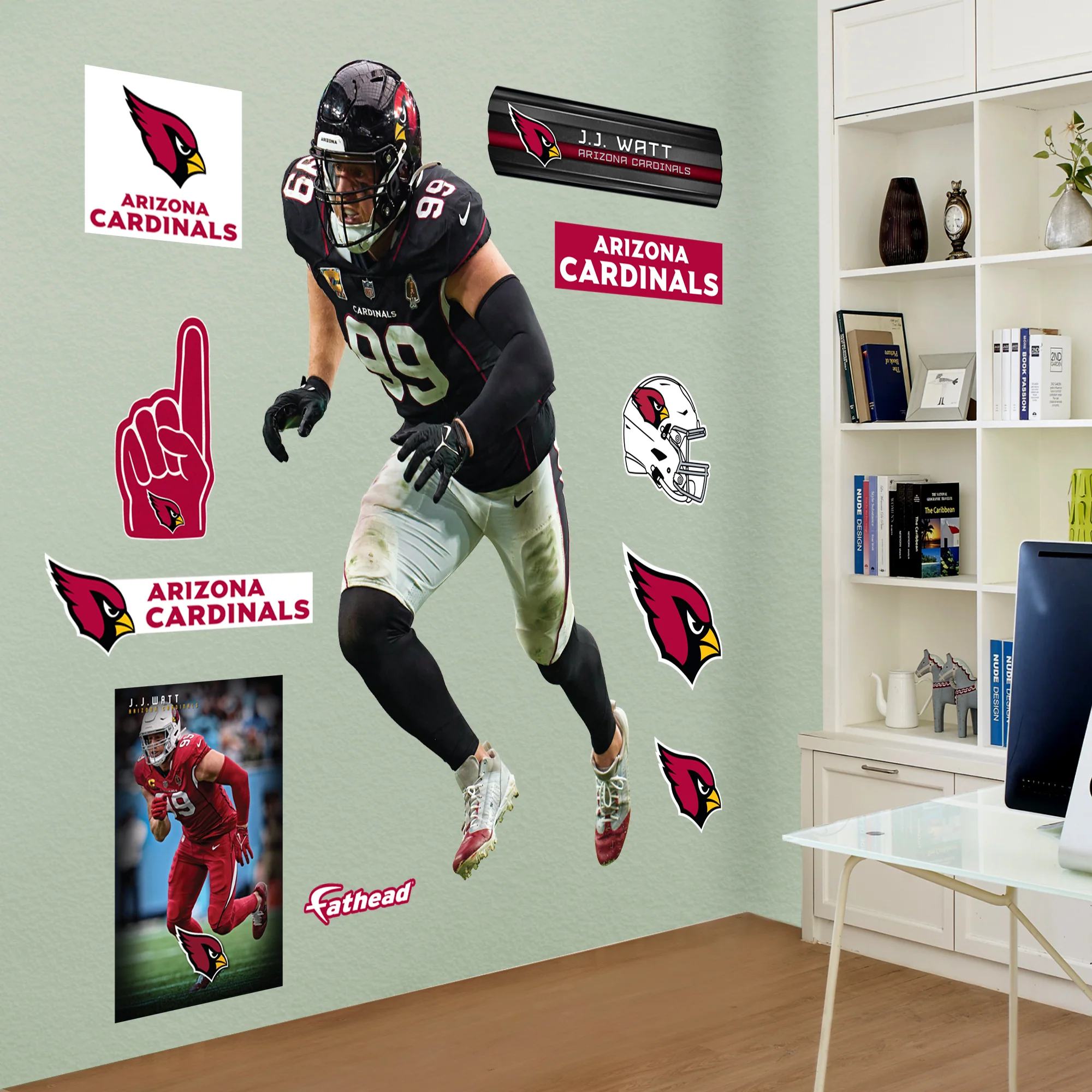 J.J. Watt - RealBig Black Jersey Collection - Official NFL - Arizona Cardinals - Reusable Vinyl Wall Decals - Image 3