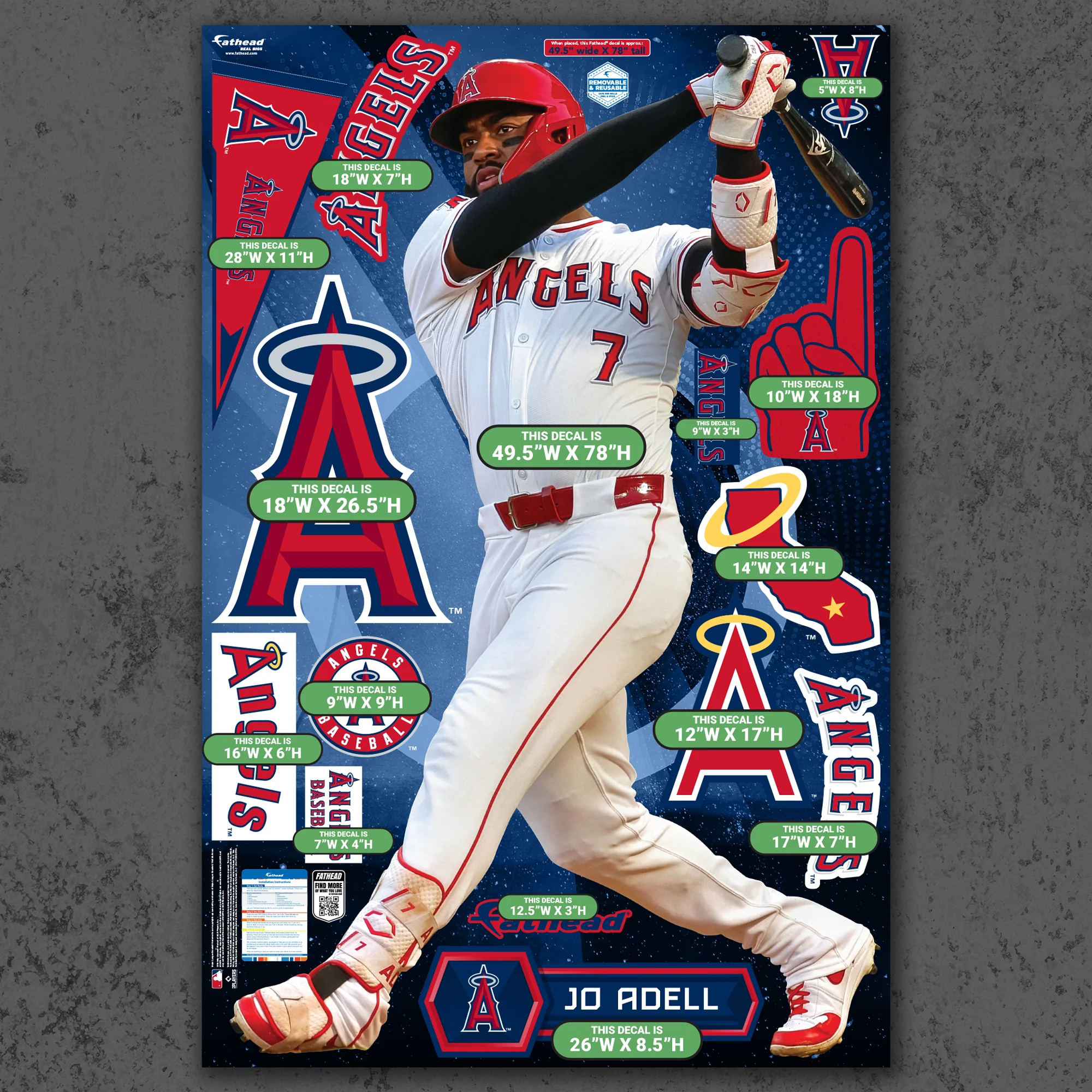 Jo Adell - RealBig Collection - Official MLB - Los Angeles Angels - Reusable Vinyl Wall Decals - Image 4