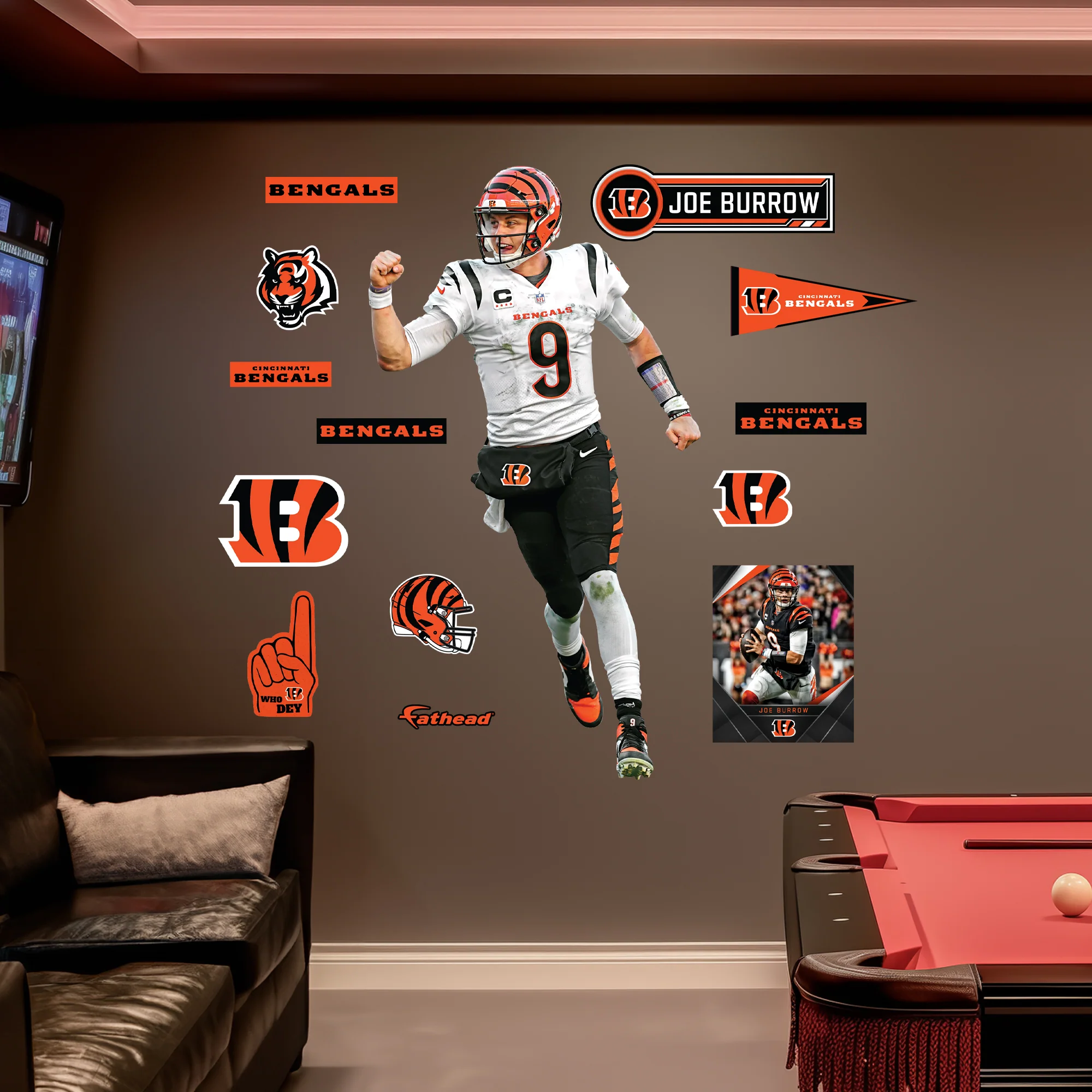Joe Burrow - RealBig Fist Pump Collection - Official NFL - Cincinnati Bengals - Reusable Vinyl Wall Decals - Image 3
