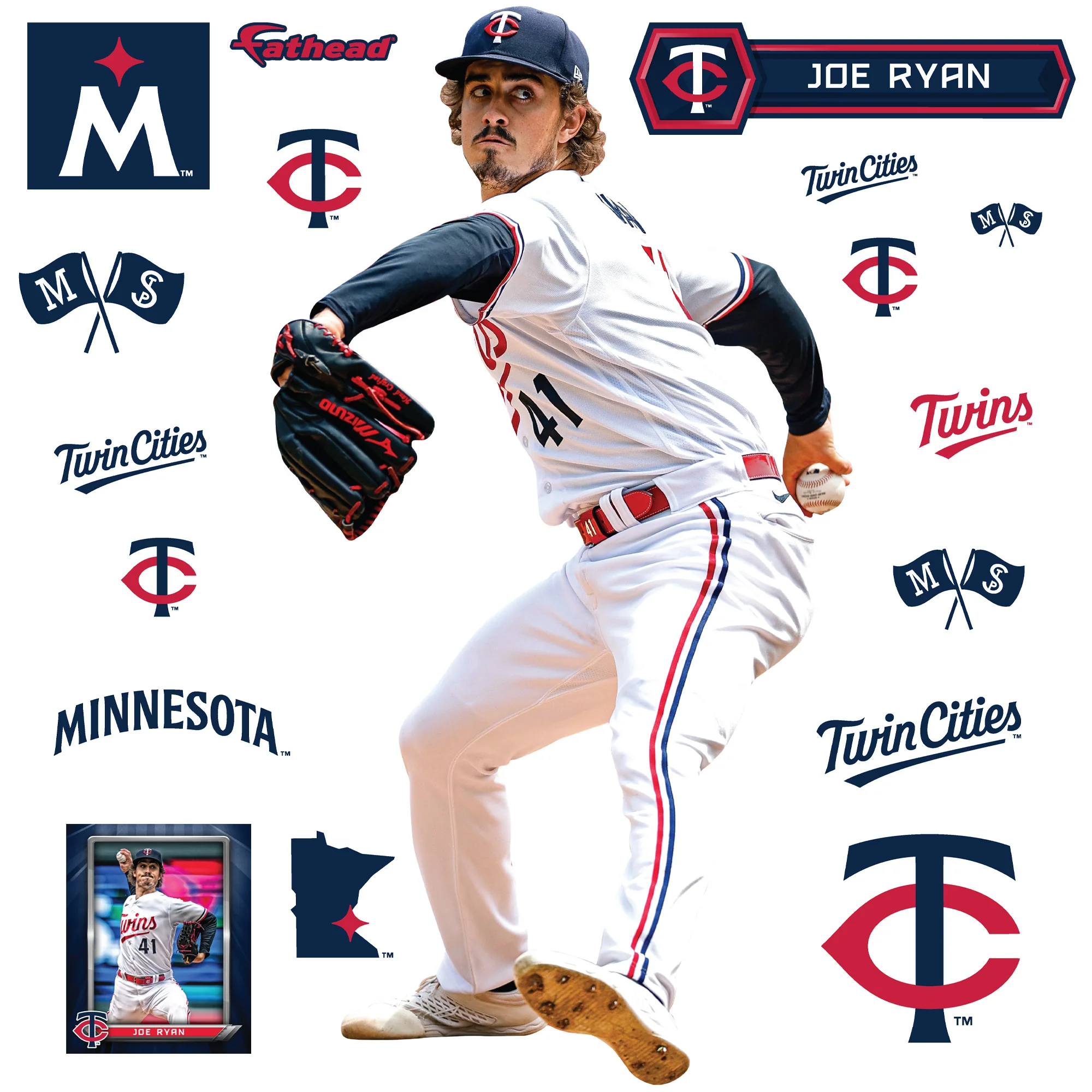 Joe Ryan - RealBig Collection - Official MLB - Minnesota Twins - Reusable Vinyl Wall Decals - Image 2