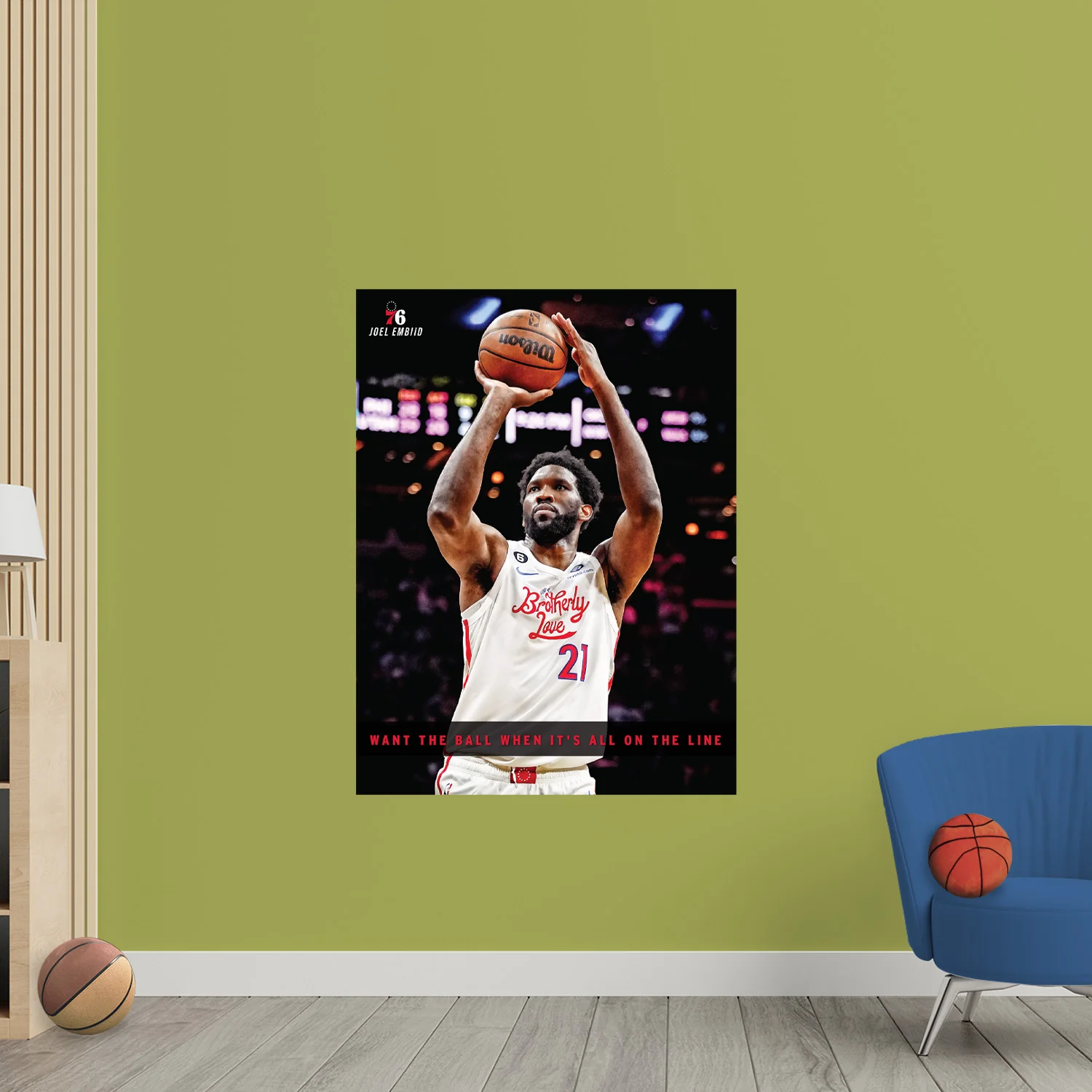 Joel Embiid - Shooting - Motivational - Peel & Stick Poster - Official NBA - Philadelphia 76ers - Reusable Vinyl Wall Decal - Image 2