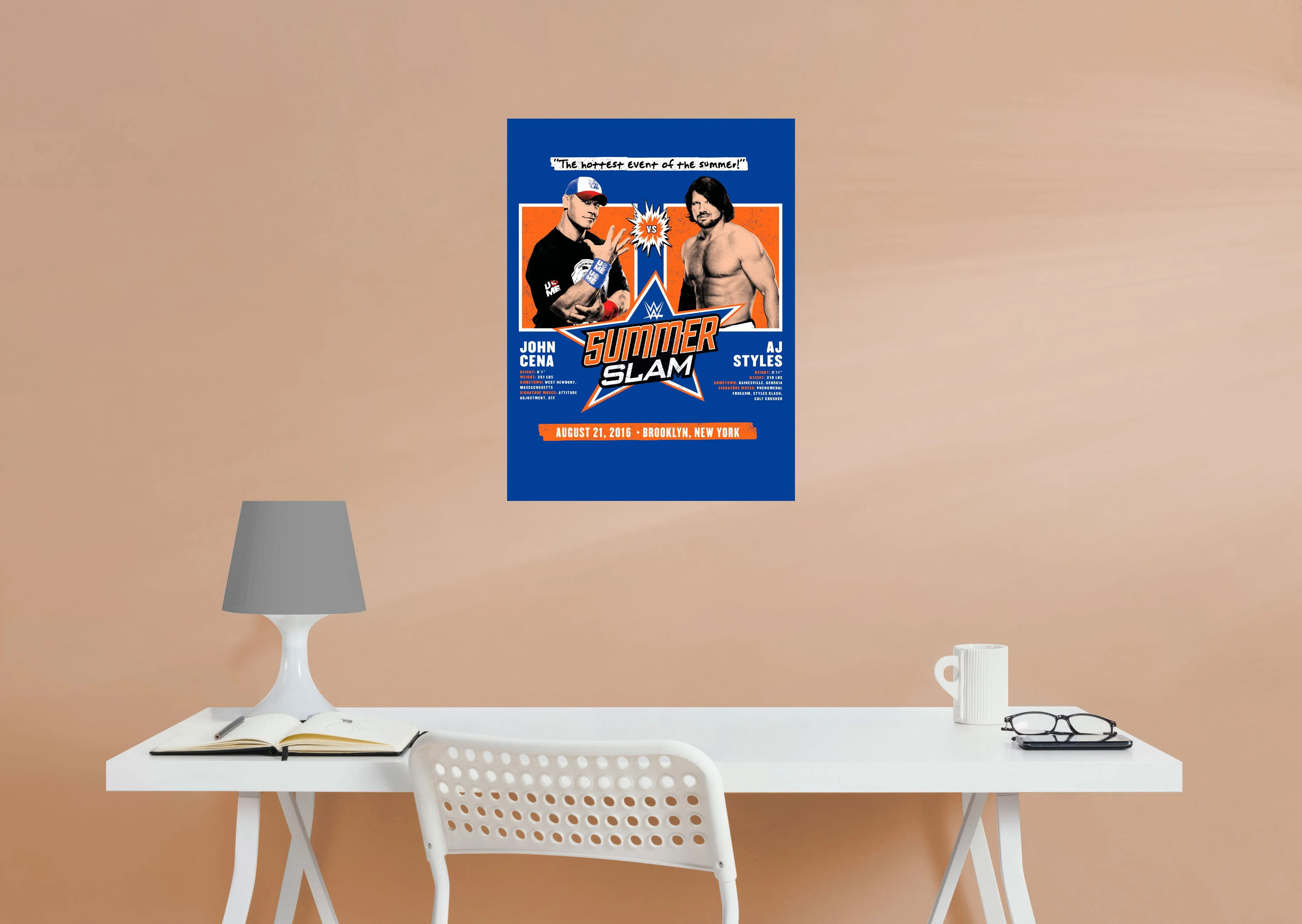 John Cena and AJ Styles - Summer Slam 2016 - Peel & Stick Poster - Official WWE - Reusable Vinyl Wall Decal - Image 5